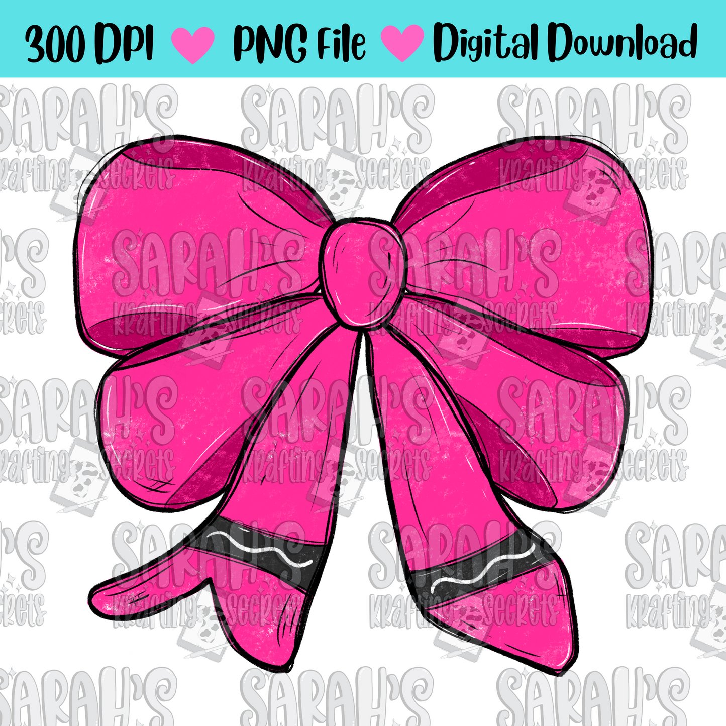 Crayon Bow Sublimation PNG / Hand Drawn Digital Download Watercolor School PNG / School Girl Printable Art / Back to School Sublimation File