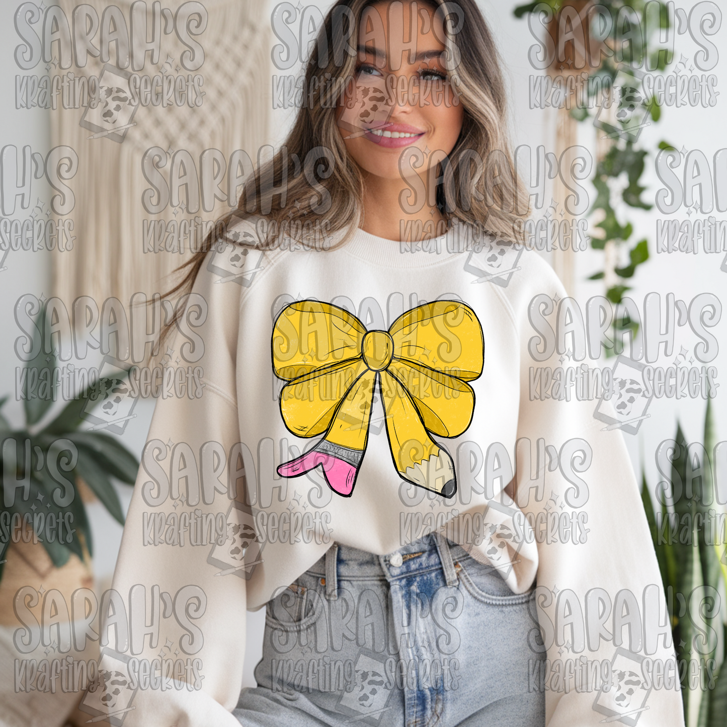 Pencil Bow Sublimation PNG / Hand Drawn Digital Download Watercolor School PNG / School Girl Printable Art / Back to School Sublimation File