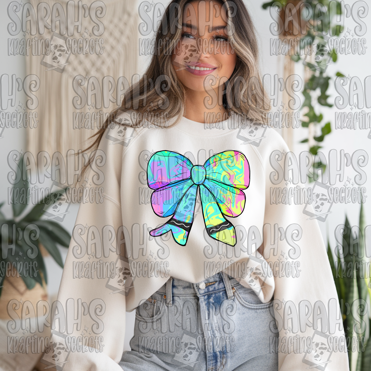 Crayon Bow Sublimation PNG / Hand Drawn Digital Download Watercolor School PNG / School Girl Printable Art / Back to School Sublimation File