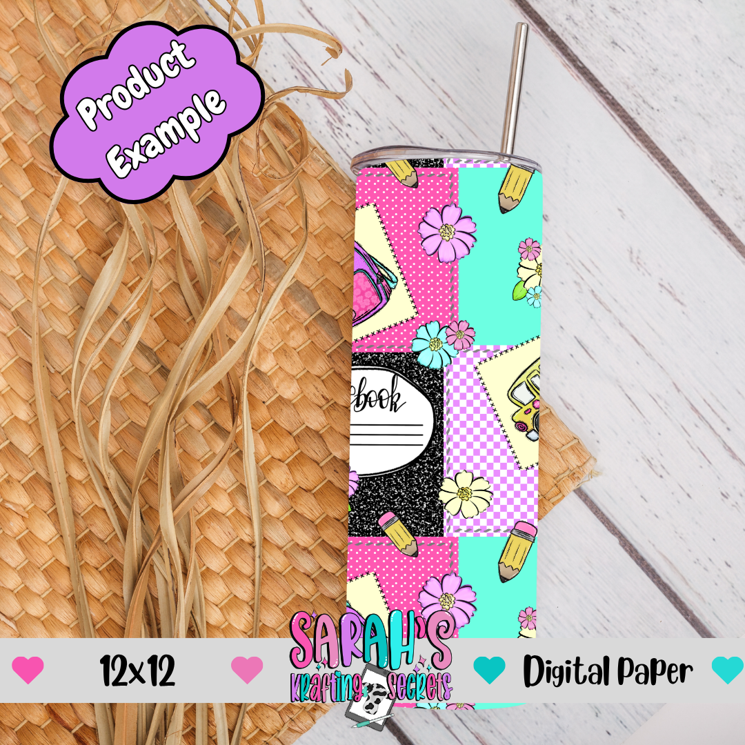 Girl School Patchwork Digital Paper - Seamless