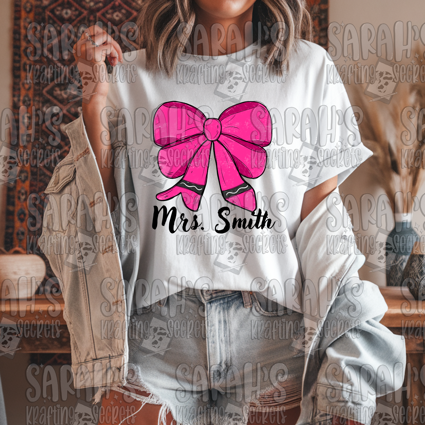 Crayon Bow Sublimation PNG / Hand Drawn Digital Download Watercolor School PNG / School Girl Printable Art / Back to School Sublimation File