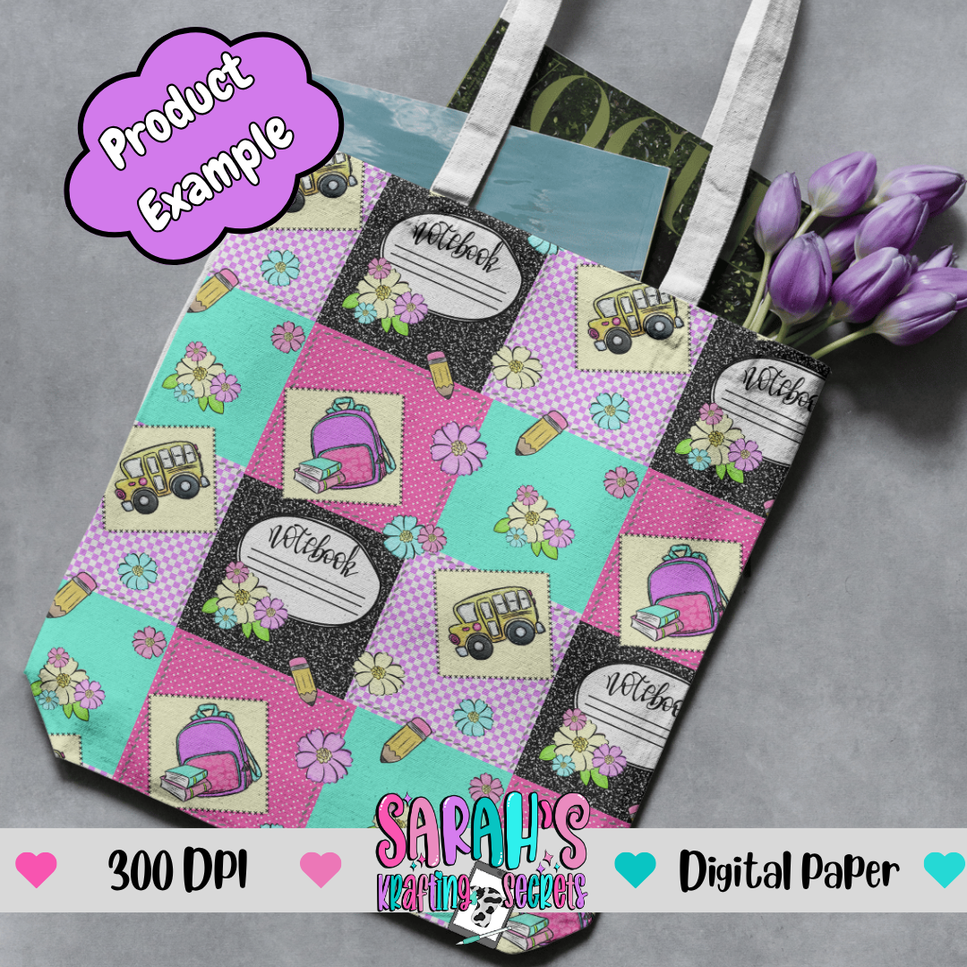 Girl School Patchwork Digital Paper - Seamless