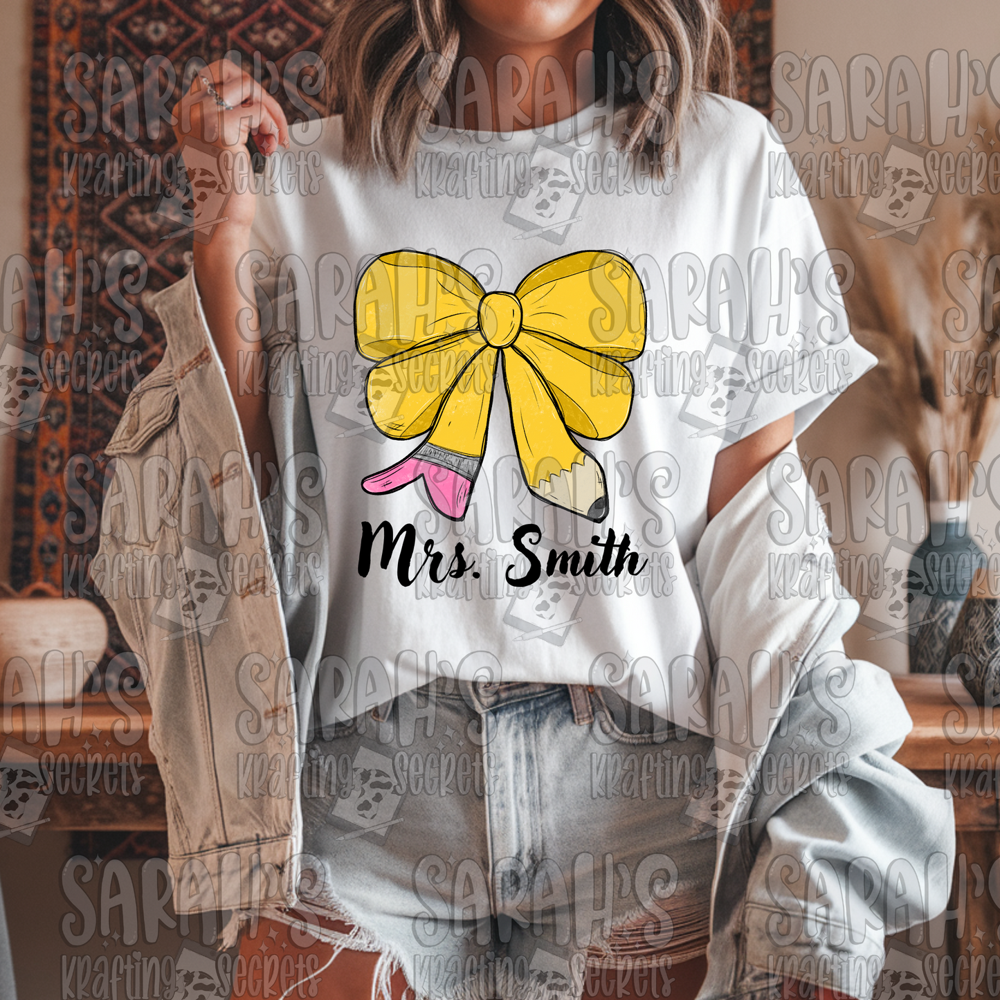 Pencil Bow Sublimation PNG / Hand Drawn Digital Download Watercolor School PNG / School Girl Printable Art / Back to School Sublimation File