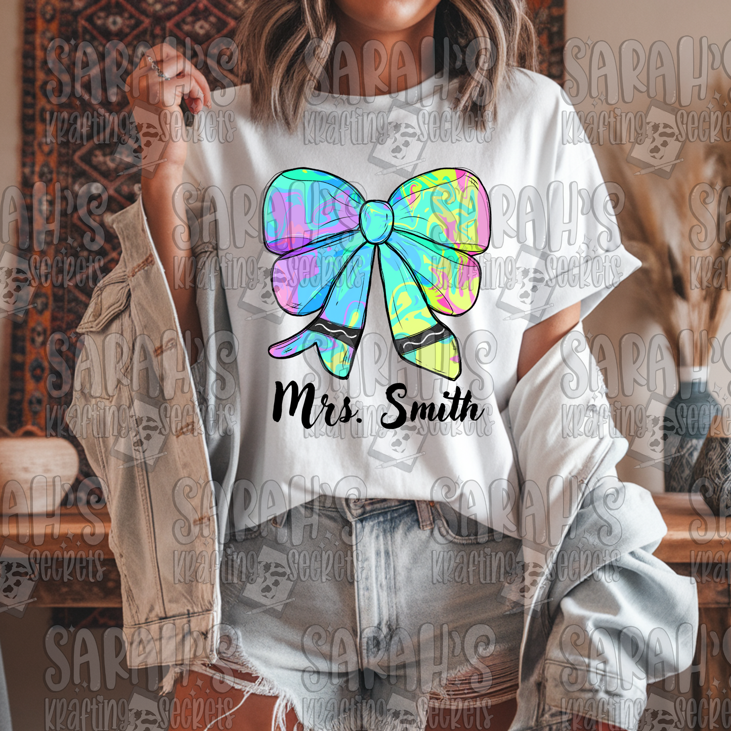 Crayon Bow Sublimation PNG / Hand Drawn Digital Download Watercolor School PNG / School Girl Printable Art / Back to School Sublimation File