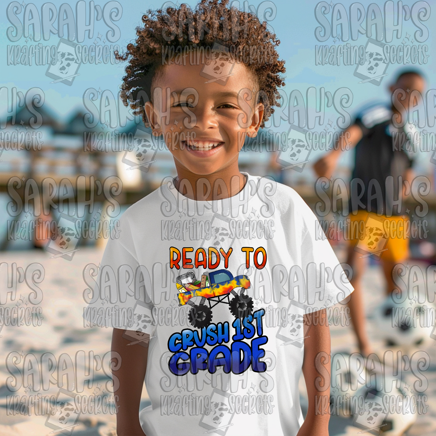 Ready to Crush 1st Grade Sublimation Design / Boy School PNG / Digital Download / School Boy Truck PNG File / Hand Drawn / Printable Art