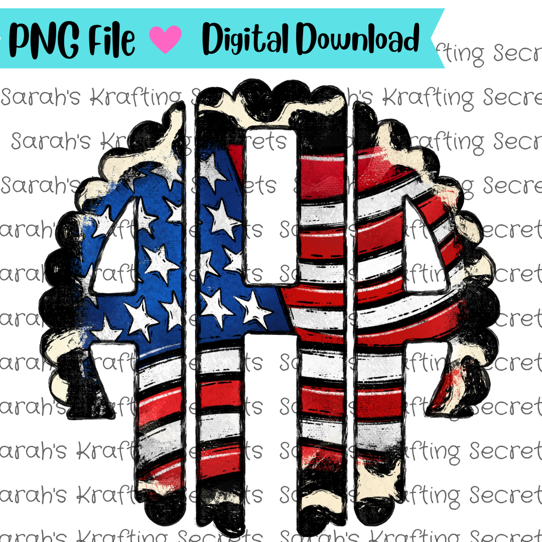 Cow Print America Flag Monogram Font for Sublimation