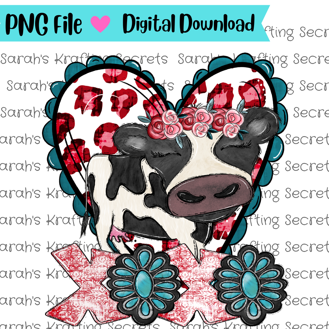 XOXO Cow with Heart Sublimation Design