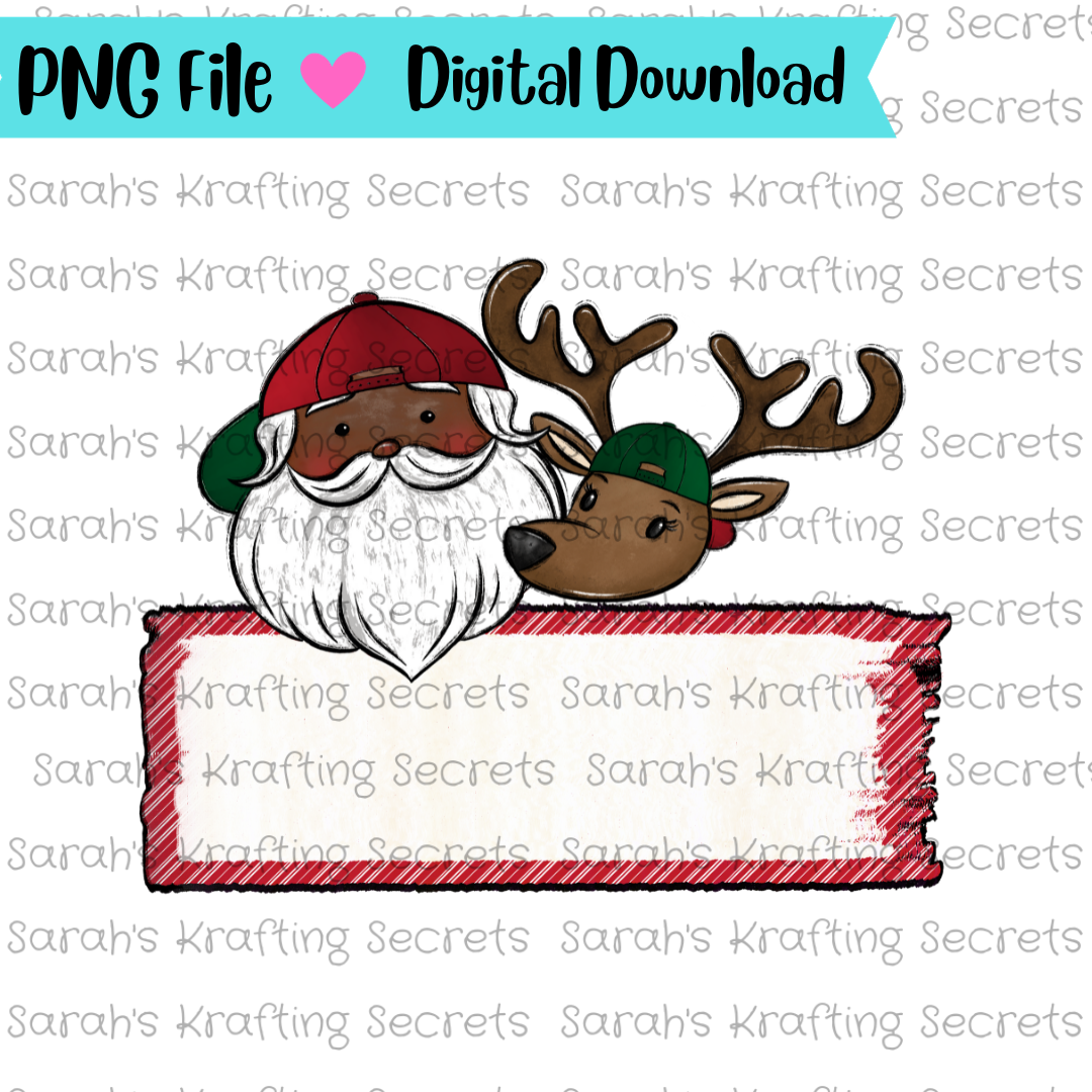 Black Santa and reindeer sublimation design