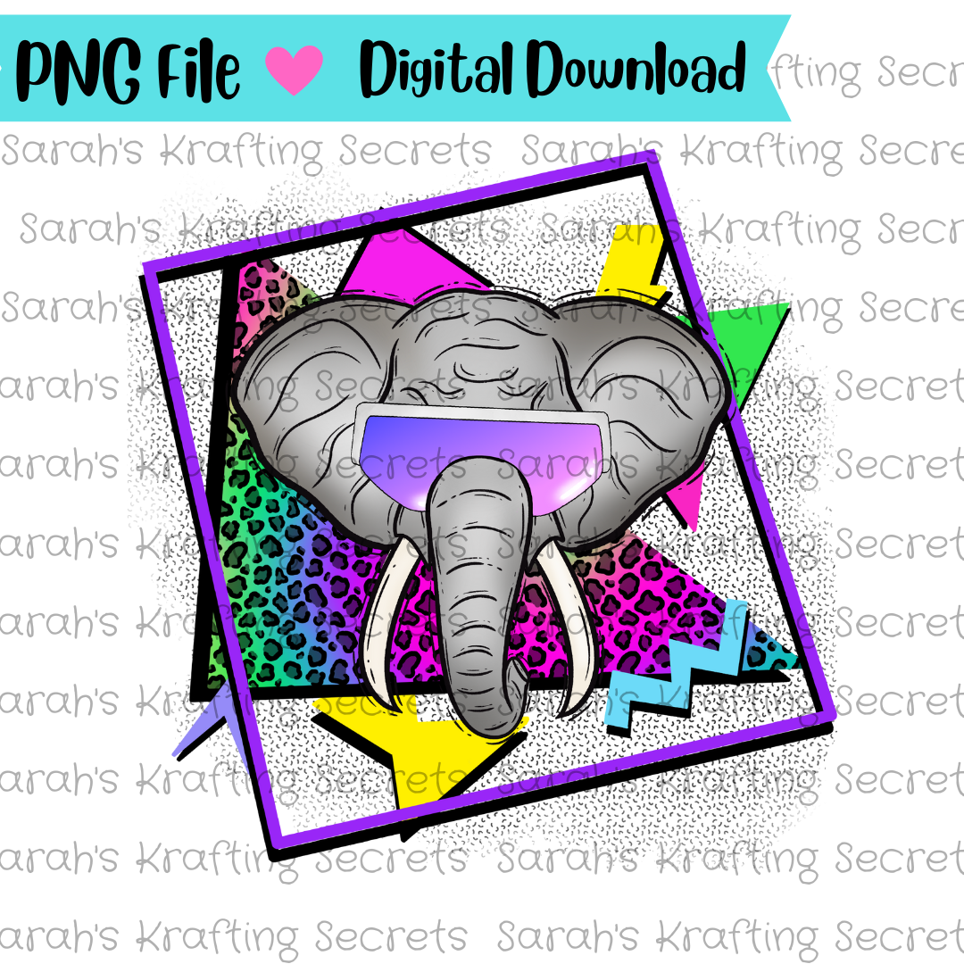 90's Theme Elephant Sublimation Design