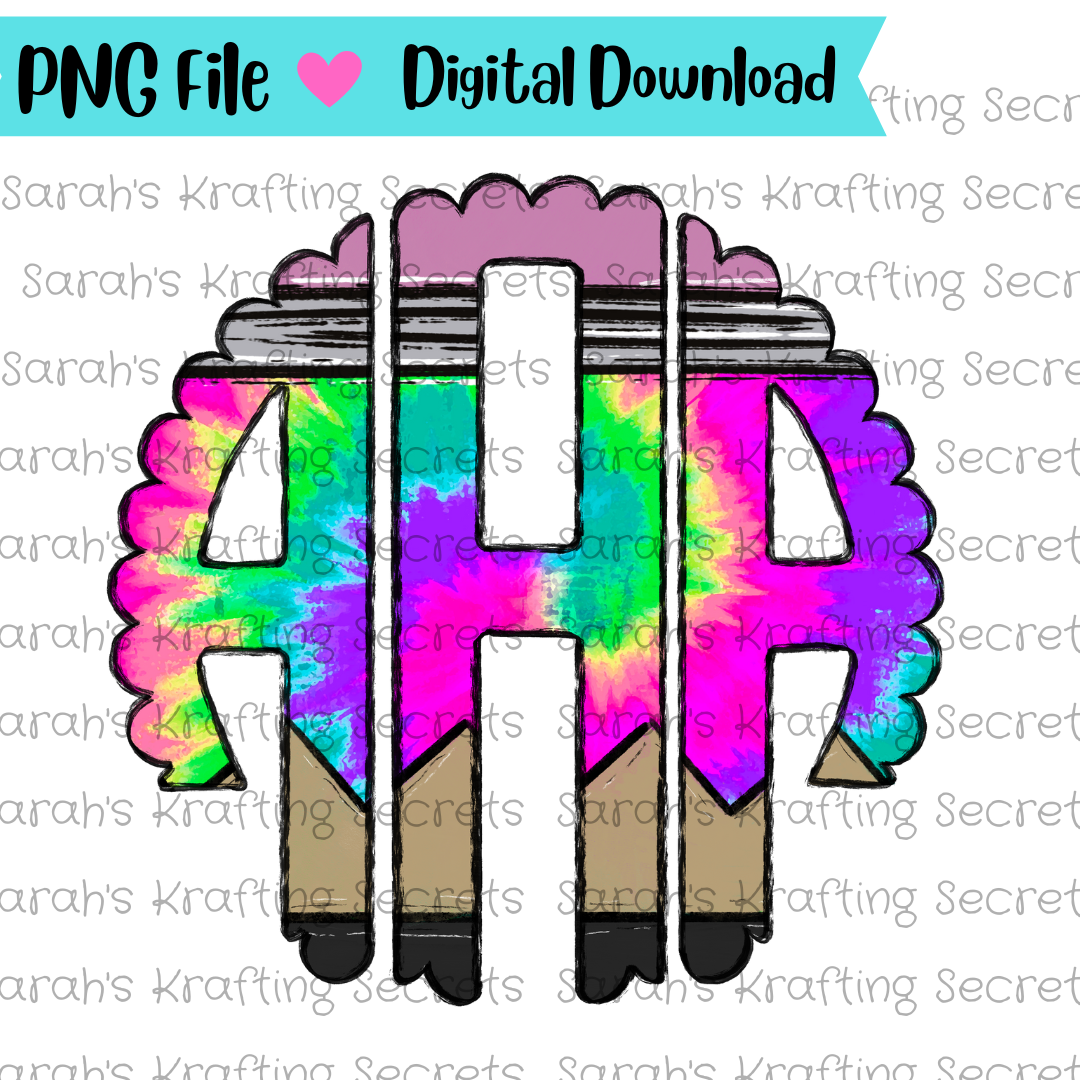 Tie Dye Pencil Monogram Sublimation Font