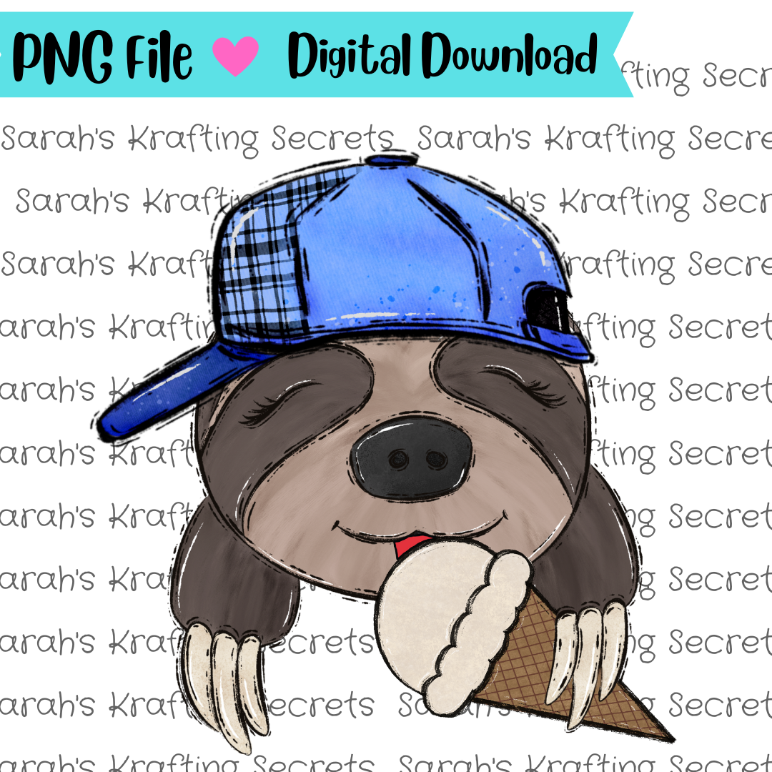 Boy Sloth with Ice Cream Sublimation Design