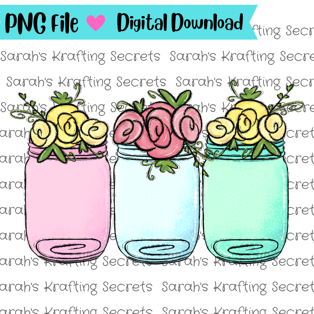Floral Mason Jar Sublimation Graphic Design