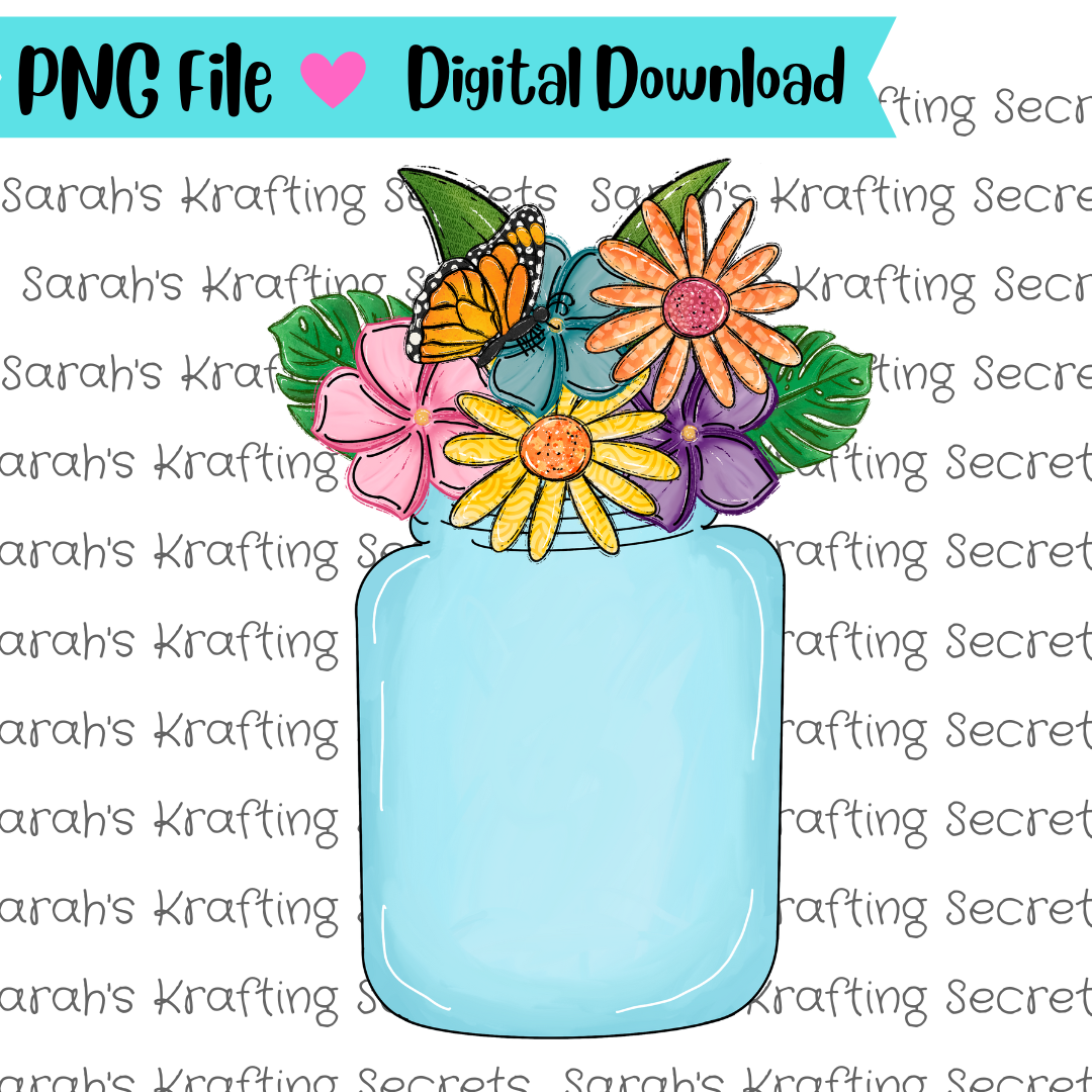 Mason Jar with Flowers Sublimation Graphic Design