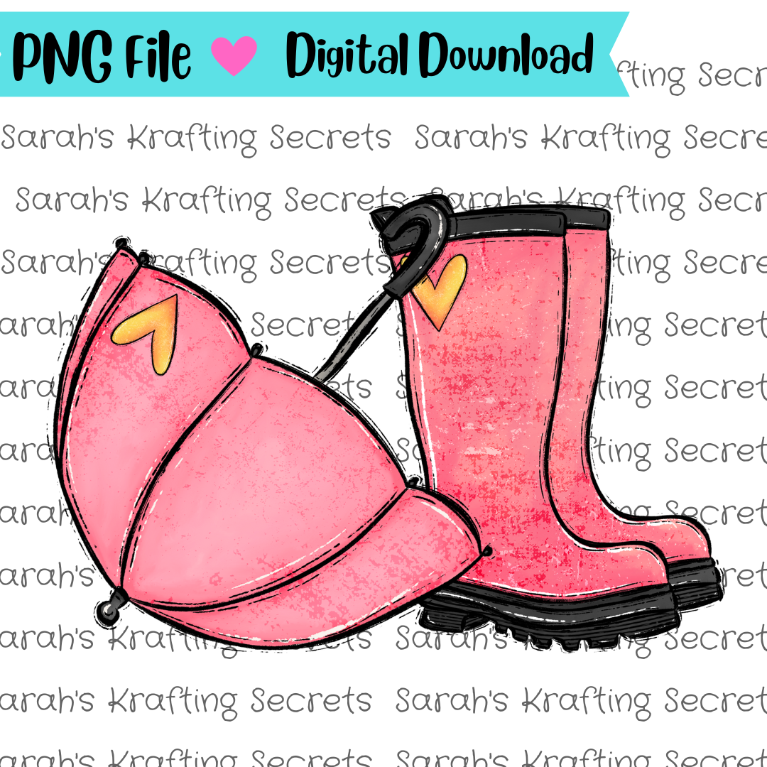 Pink Rainboots and umbrella Sublimation Graphic Design