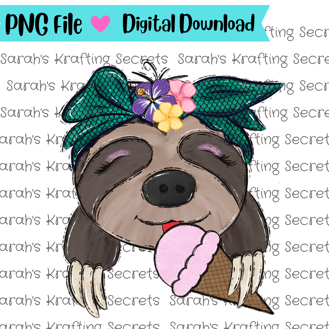 Girl Sloth with Ice Cream Sublimation Design