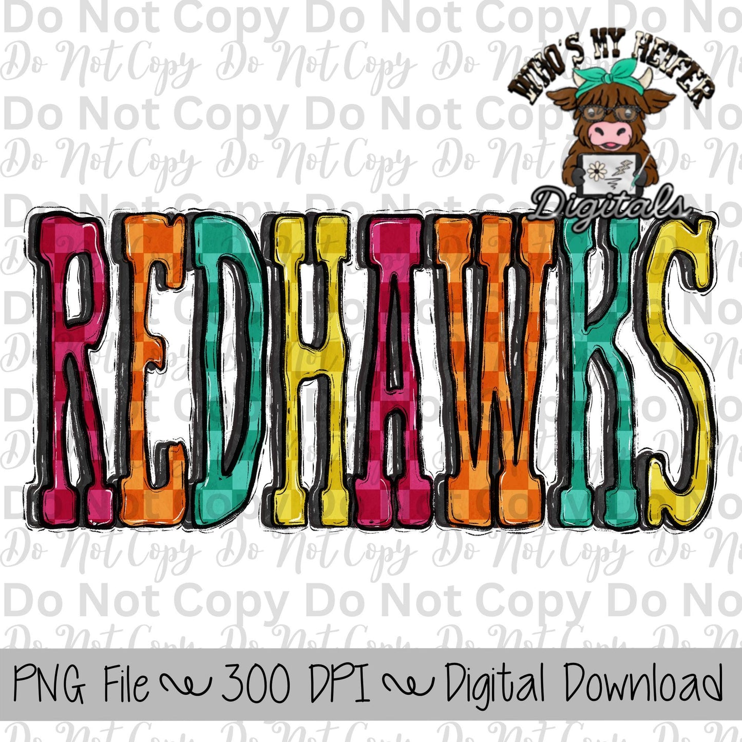 Redhawk PNG Hand Drawn Redhawk Sublimation Design Sports Team Spirit Shirt Designs School Spirit PNG File Checkerboard Retro Mascot Name PNG