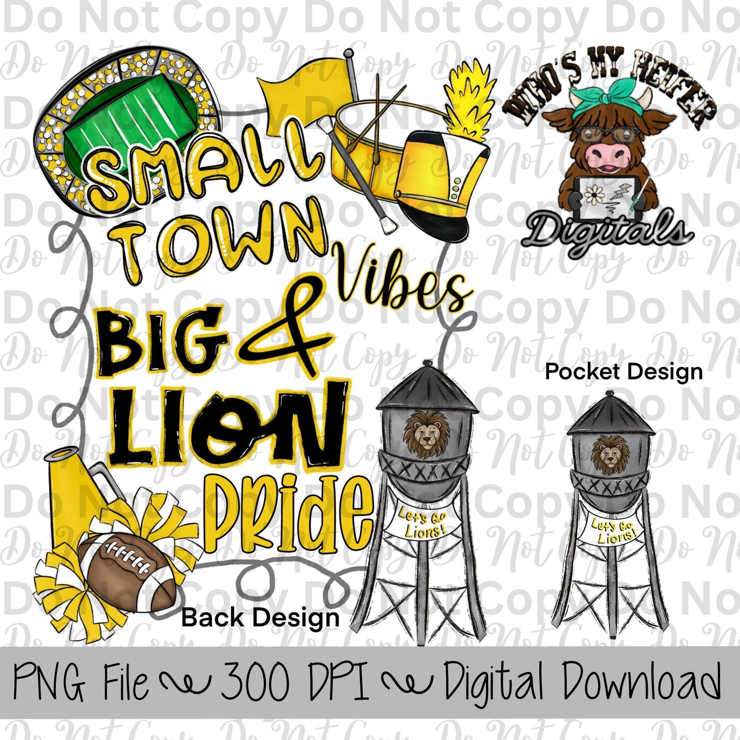 Small Town Vibes PNG Hand Drawn Lion Sublimation Design Game Day Shirt Designs School Spirit PNG File Big Lion Pride Digital Download