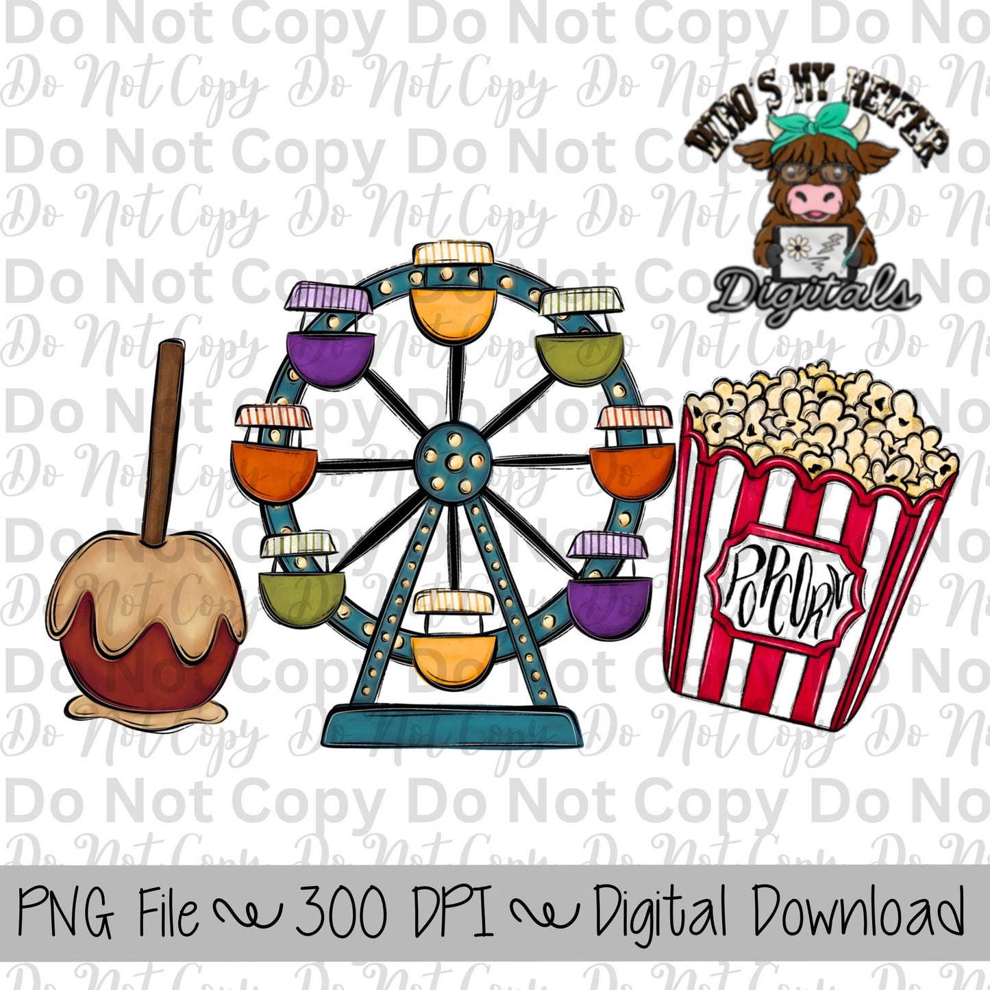Caramel Apple Fair Trio Sublimation Design Hand Drawn Fair Food PNG Kids Fair Sublimation Shirt Design State Fair PNG File Fair Clipart