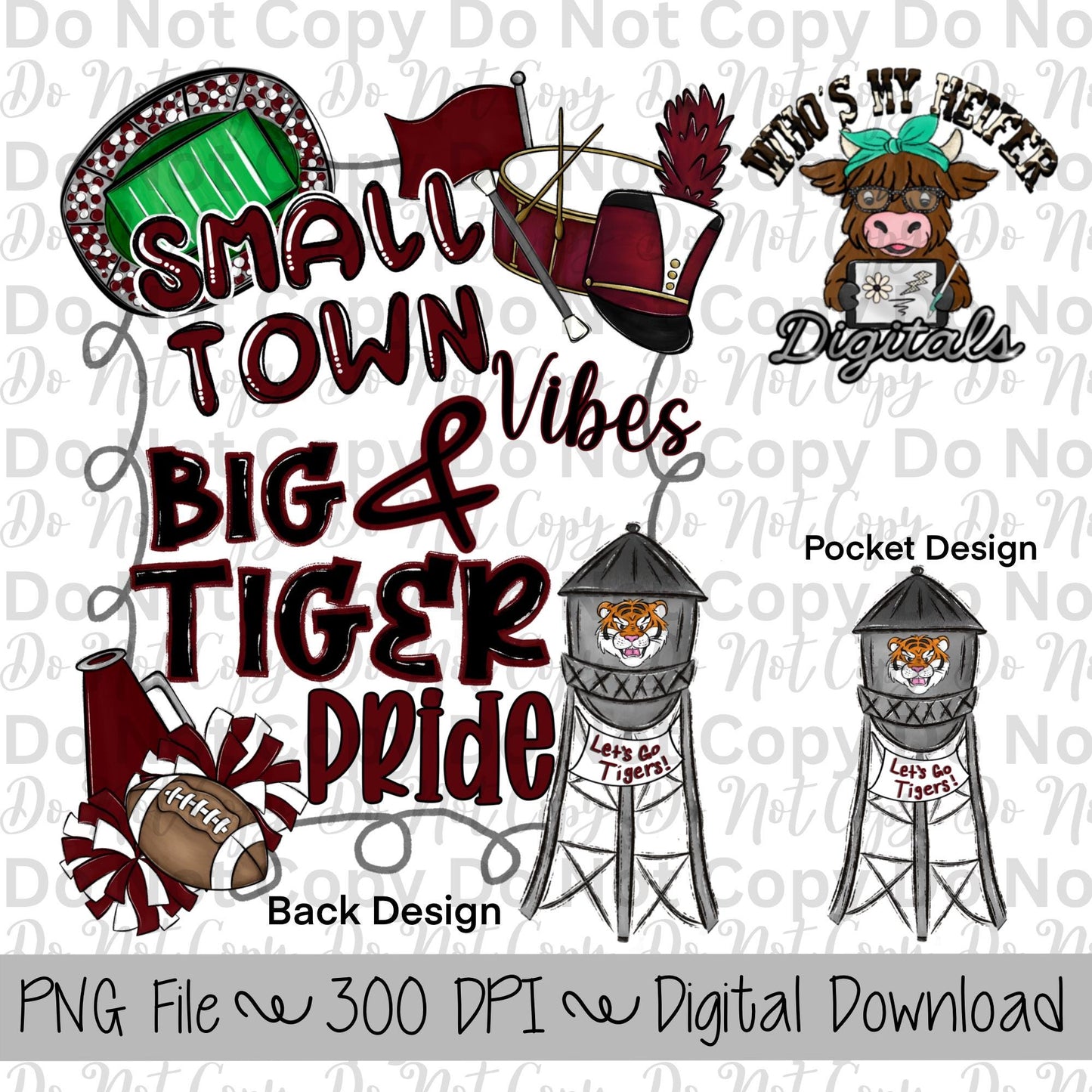 Small Town Vibes PNG Hand Drawn Tiger Sublimation Design Game Day Shirt Designs School Spirit PNG File Big Tiger Pride Digital Download