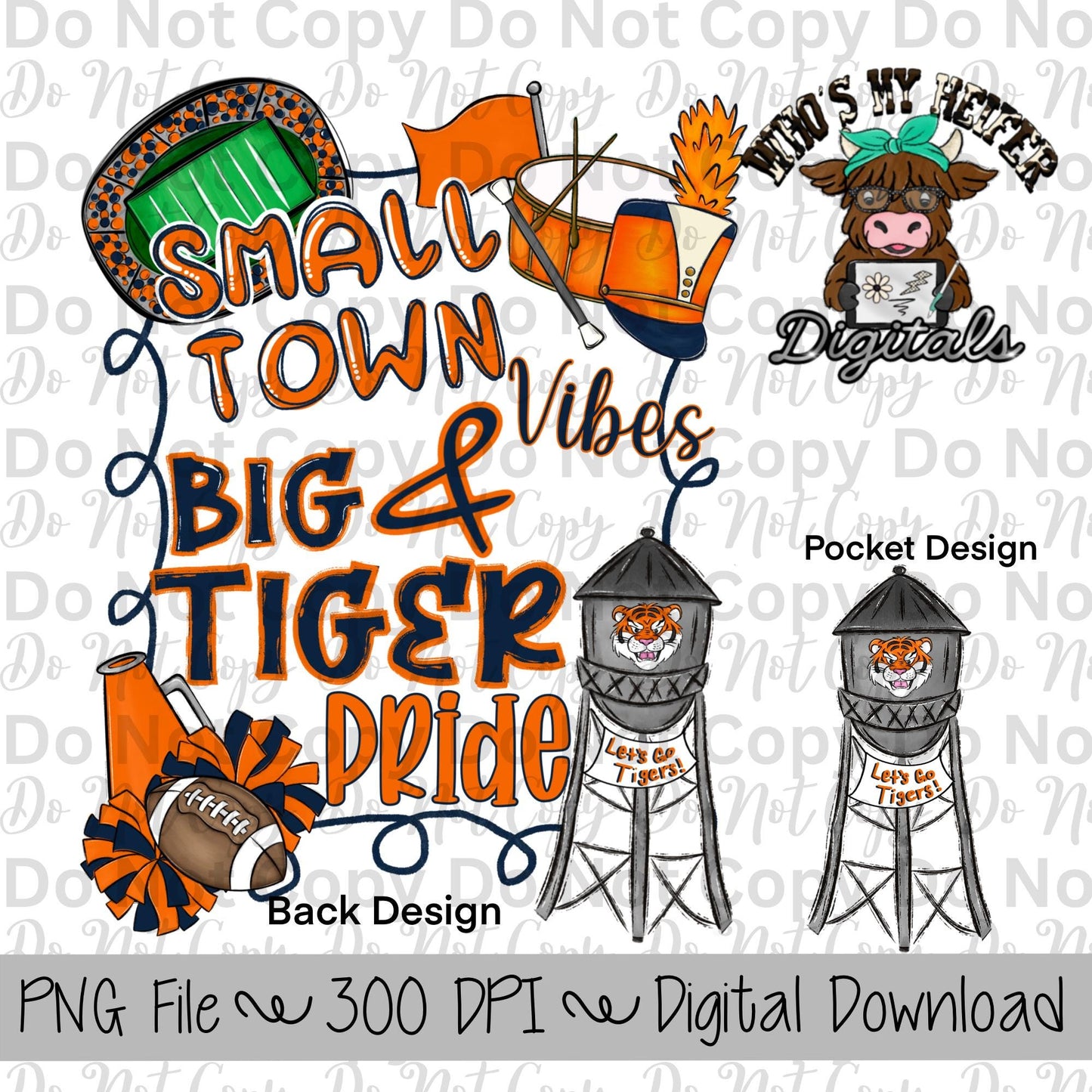 Small Town Vibes PNG Hand Drawn Tiger Sublimation Design Game Day Shirt Designs School Spirit PNG File Big Tiger Pride Digital Download