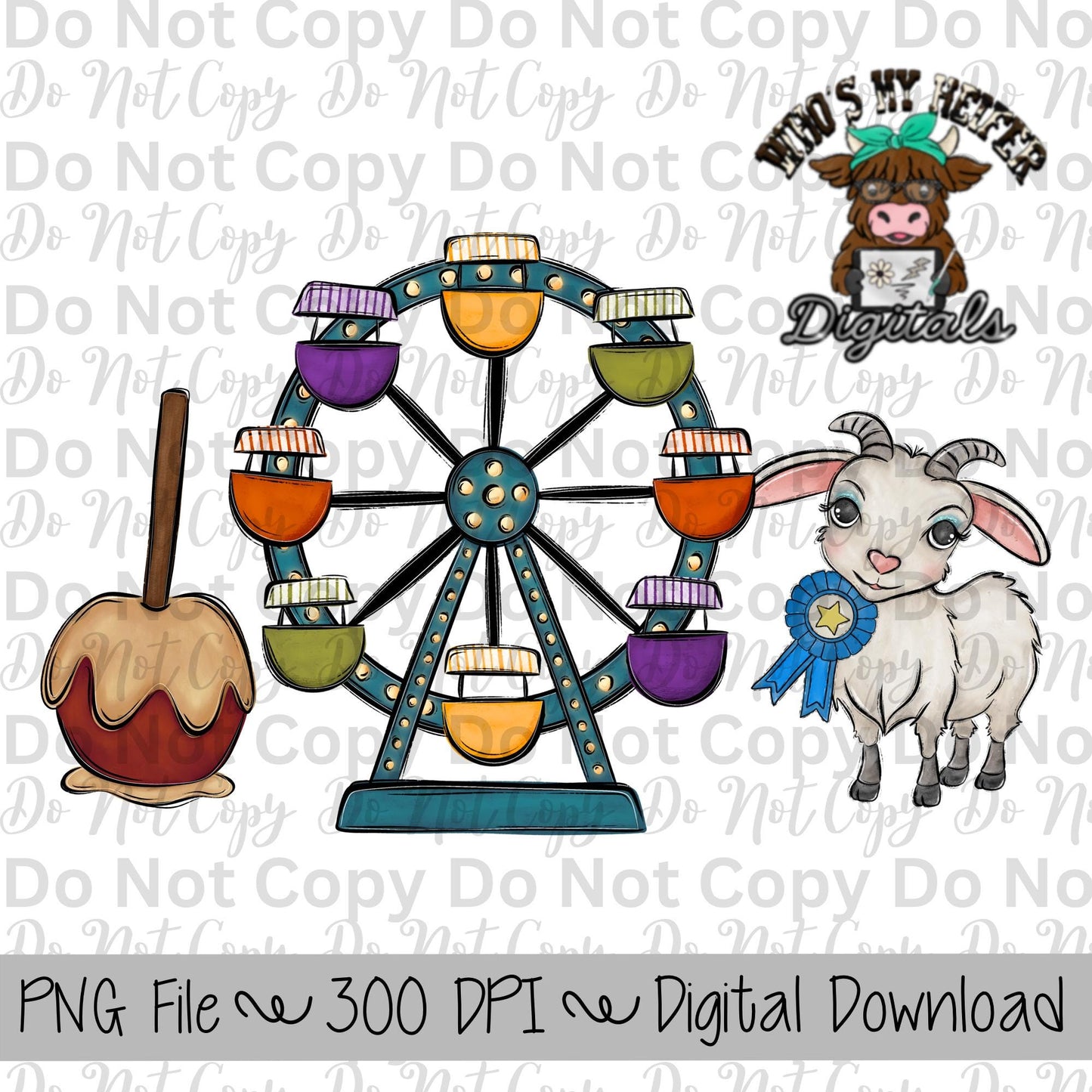 Caramel Apple Ferris Wheel Goat Sublimation Design Hand Drawn Carnival Sublimation Shirt Design State Fair PNG File Livestock Fair PNG