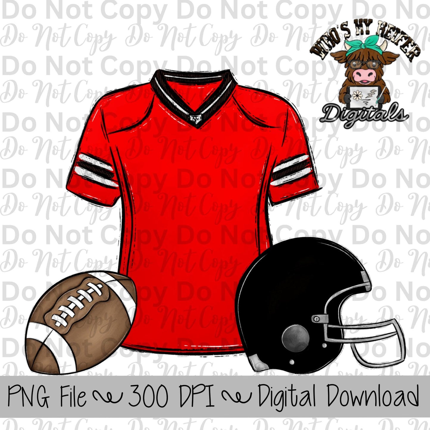 Custom Football Trio PNG Hand Drawn Football, Jersey, & Helmet Sublimation Design Custom Game Day Shirt Design Football Gear Clipart