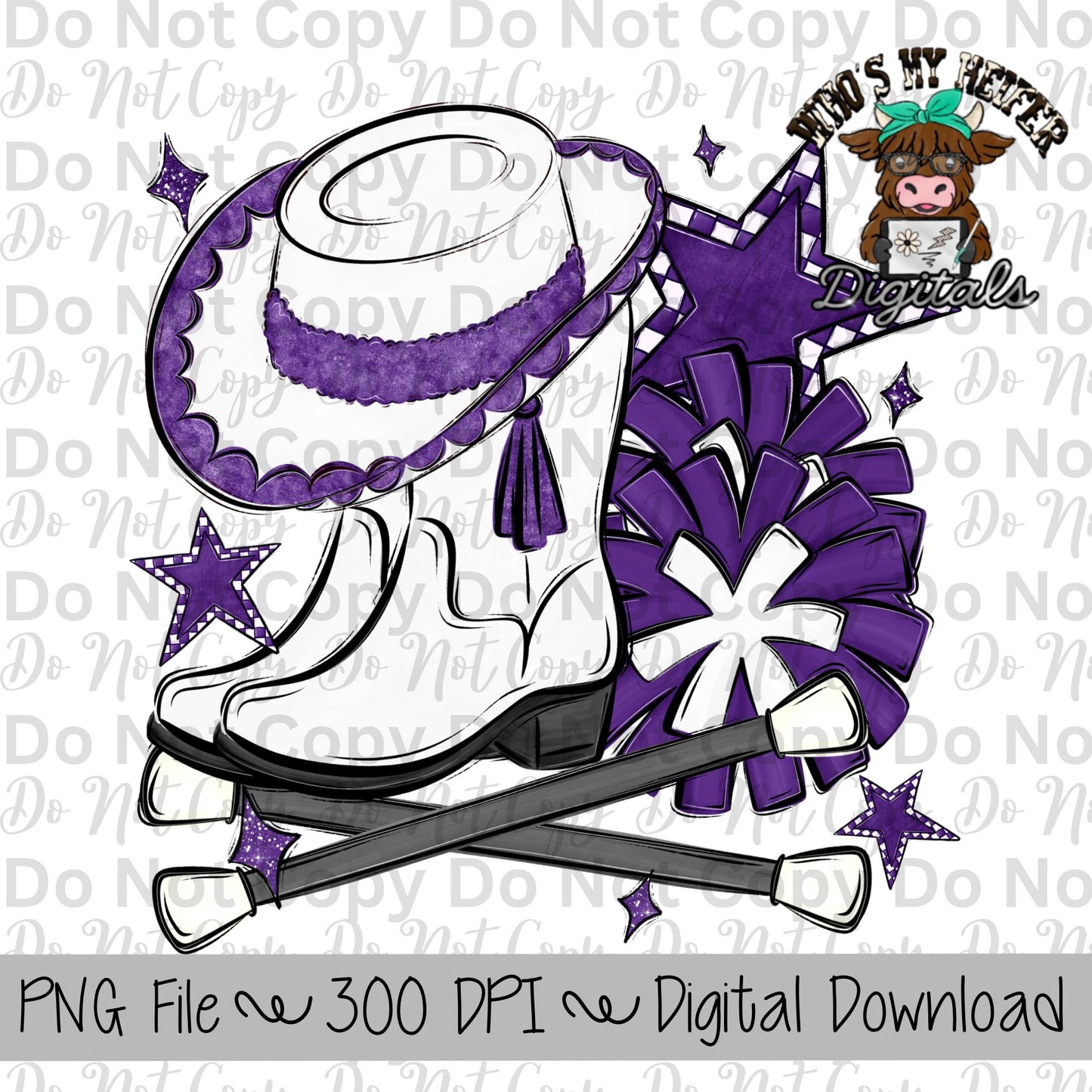 Custom Drill Team PNG Hand Drawn Pompoms, Drill Hat, & Baton Twirler Sublimation Design Custom Band Game Day Shirt Design Drill Team Boots