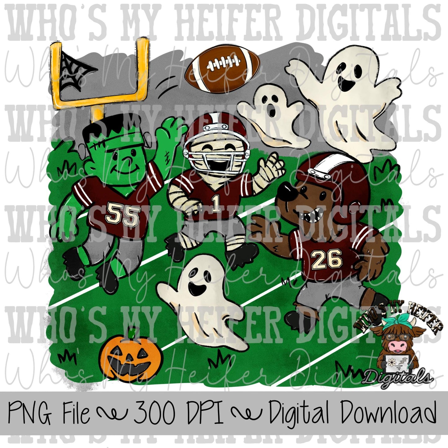 Monster Football PNG Hand Drawn Halloween Football Sublimation Design Boy Halloween Shirt Designs Game Day Digital Download Ghost Clipart
