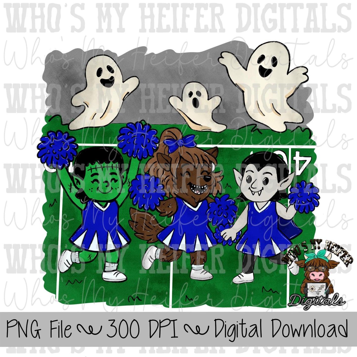 Monster Cheerleader PNG Hand Drawn Halloween Cheer Sublimation Design Girl Halloween Shirt Designs Game Day Digital Download Ghost Clipart