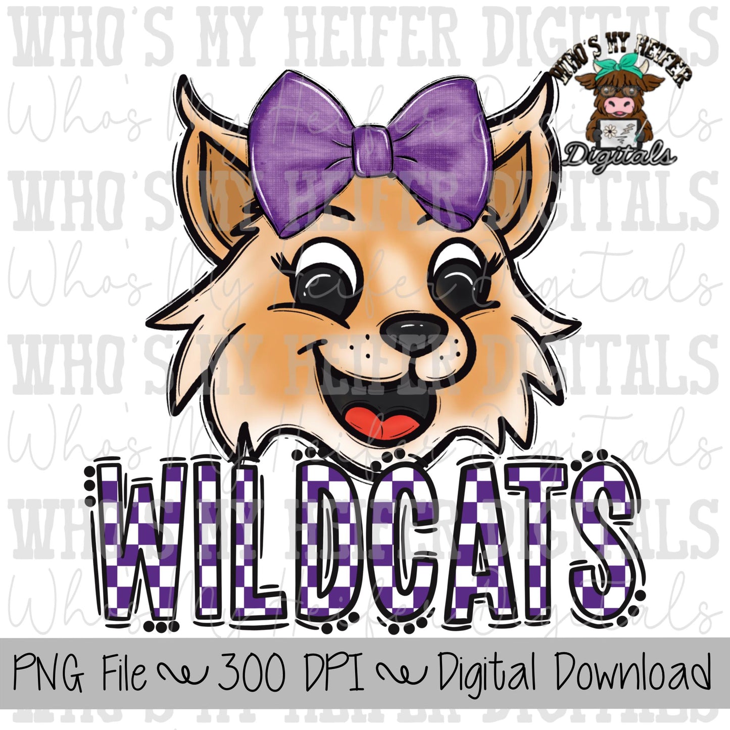 Custom Mascot PNG Hand Drawn Mascot with Bow Sublimation PNG Game Day Shirt Design School Spirit PNG Checkered Mascot Doodle Art