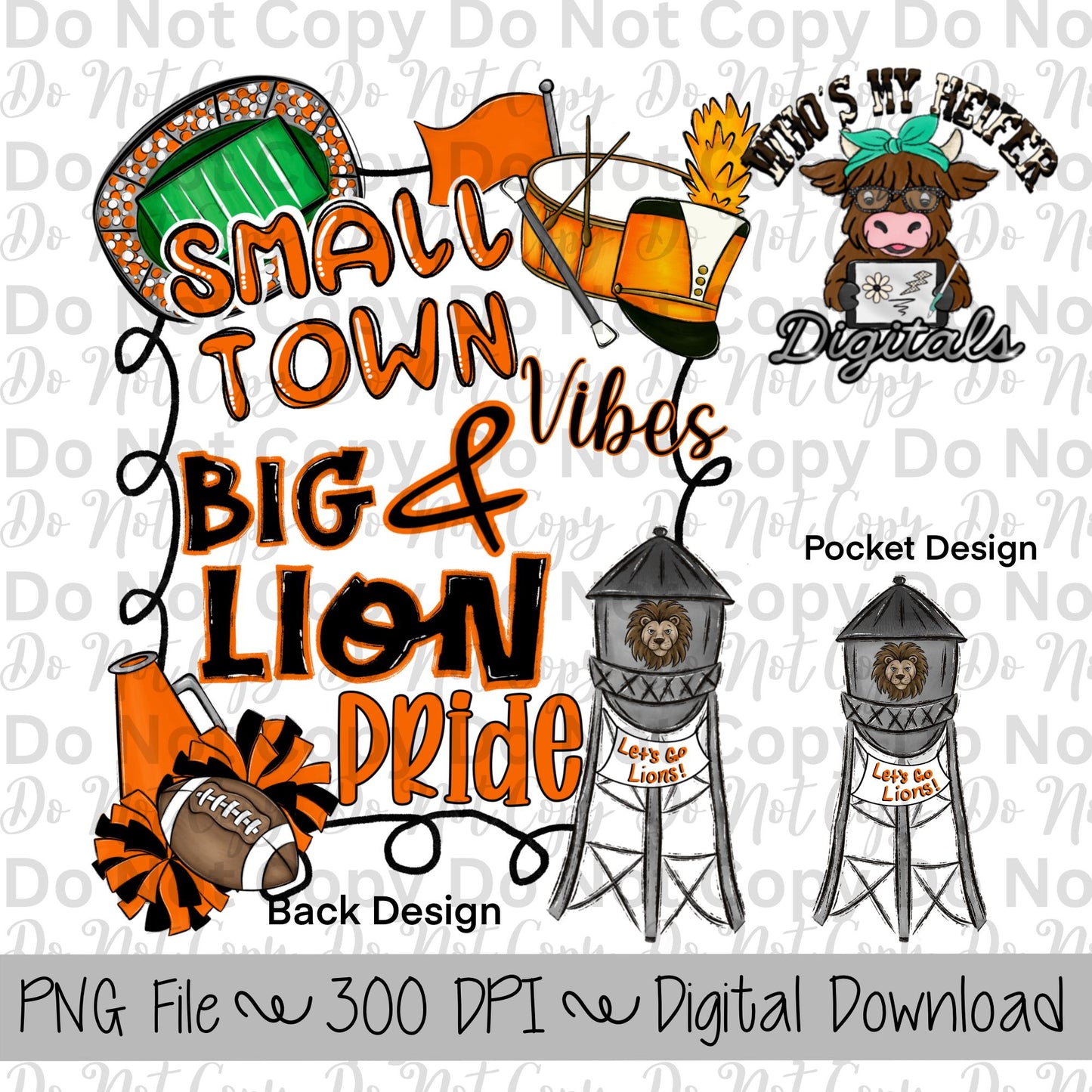 Small Town Vibes PNG Hand Drawn Lions Sublimation Design Game Day Shirt Designs School Spirit PNG File Big Lion Pride Digital Download