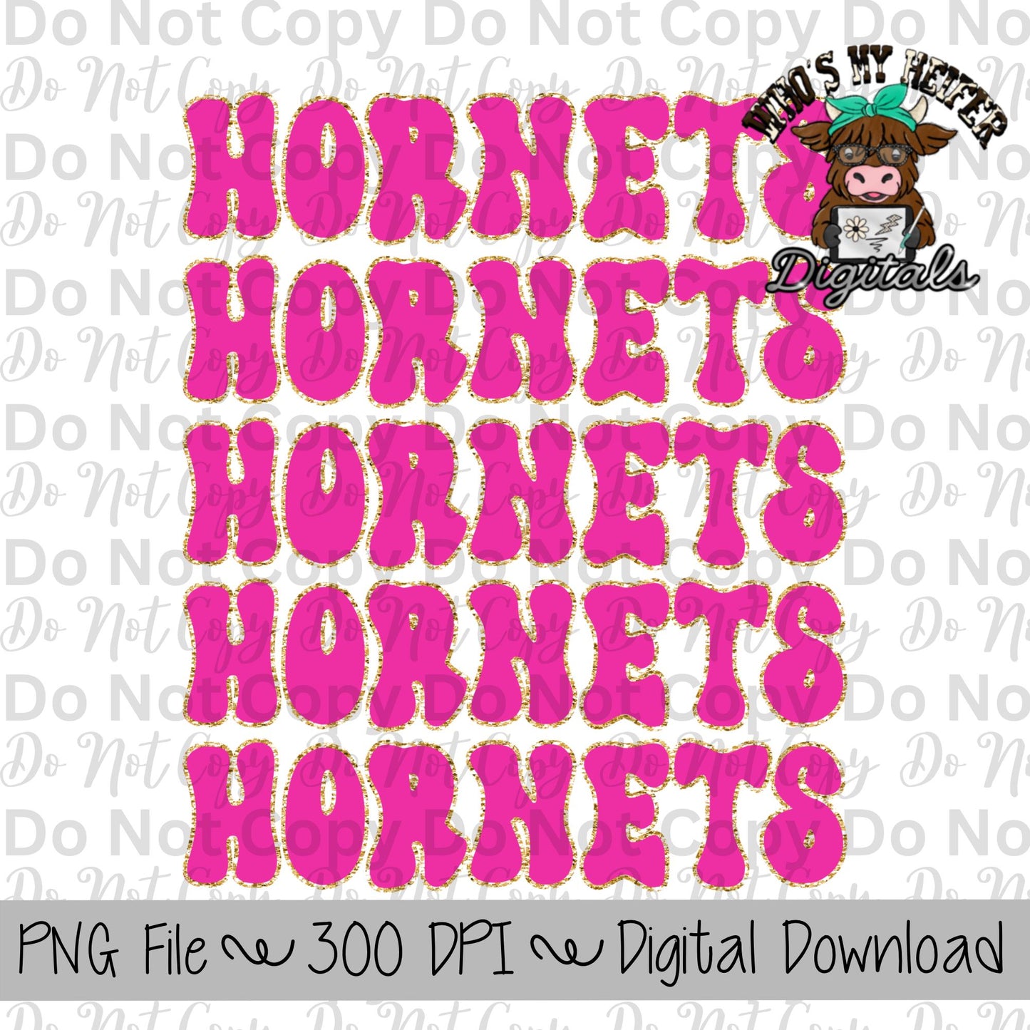 Preppy Hornet PNG Hand Drawn Football Sublimation PNG File Pink and Gold Hornet PNG School Spirit Shirt Designs Team Name Digital Download