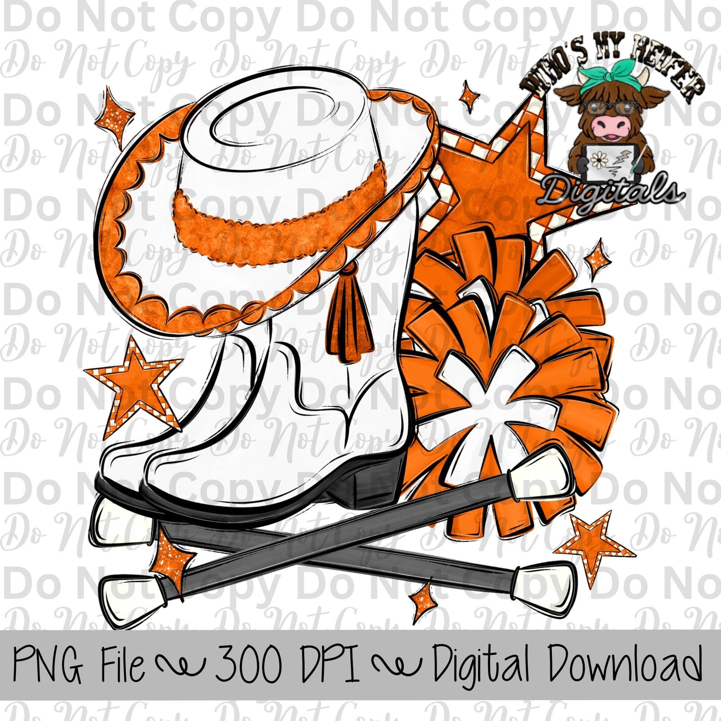Custom Drill Team PNG Hand Drawn Pompoms, Drill Hat, & Baton Twirler Sublimation Design Custom Band Game Day Shirt Design Drill Team Boots