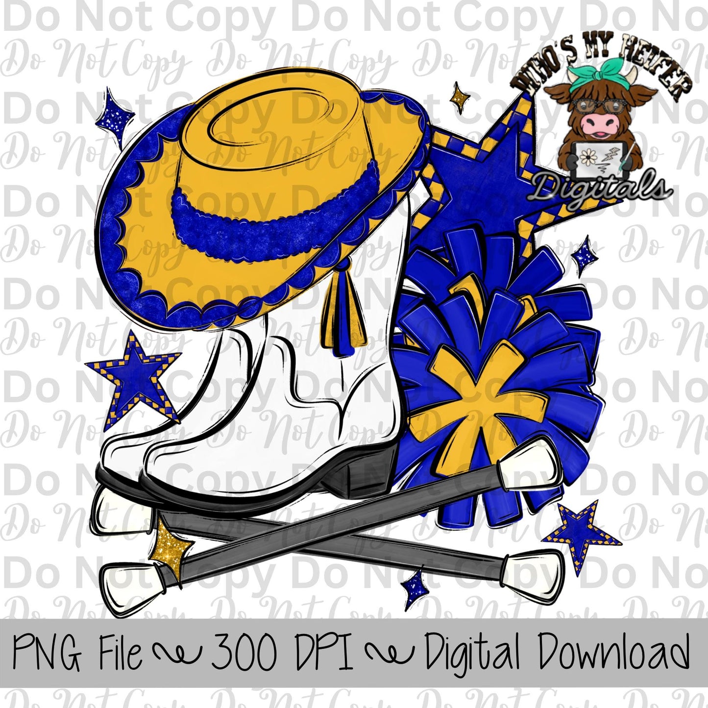 Custom Drill Team PNG Hand Drawn Pompoms, Drill Hat, & Baton Twirler Sublimation Design Custom Band Game Day Shirt Design Drill Team Boots