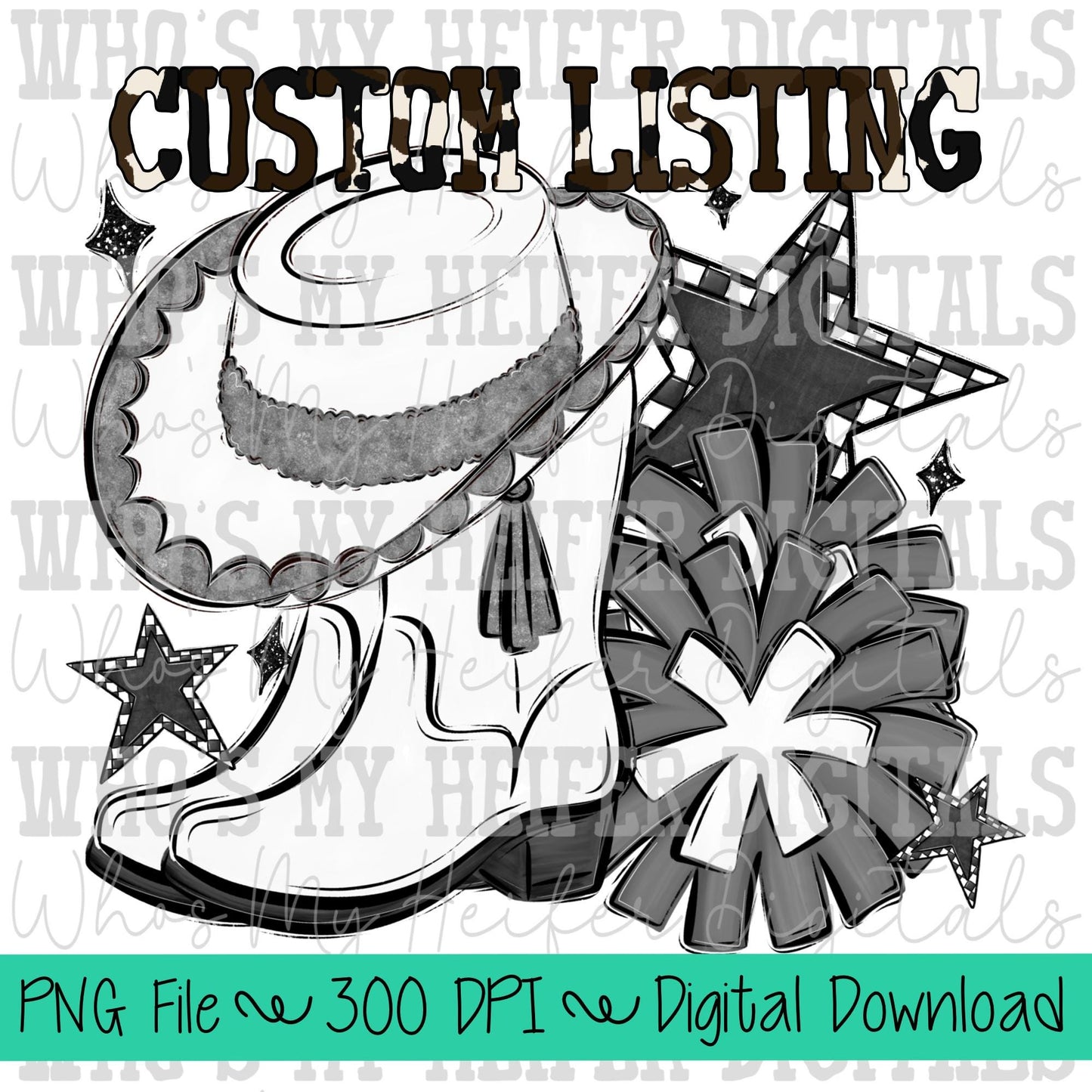 Custom Drill Team PNG Hand Drawn Pompoms & Drill Hat Sublimation Design Custom Band Game Day Shirt Design Drill Team Boots Digital Download