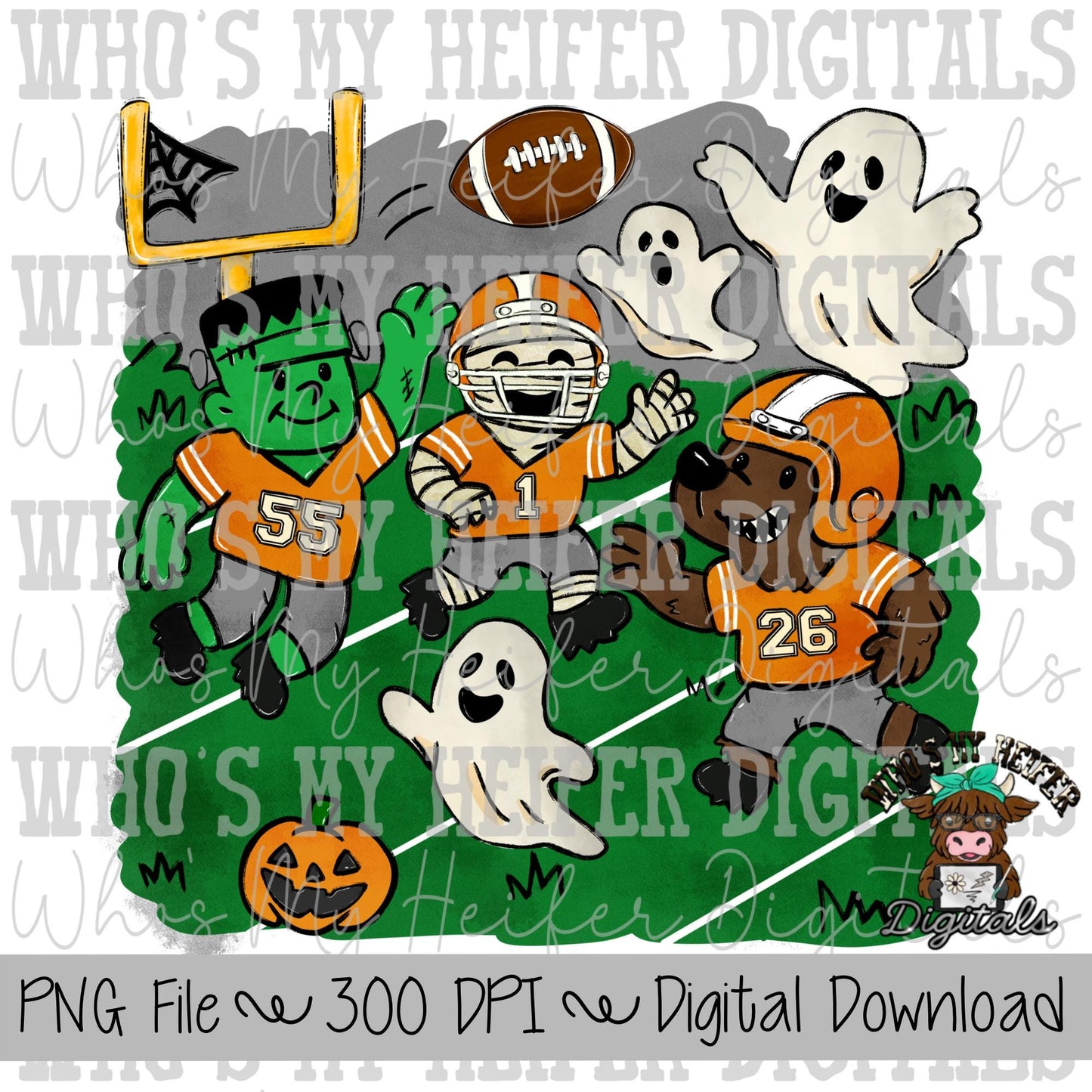 Monster Football PNG Hand Drawn Halloween Football Sublimation Design Boy Halloween Shirt Designs Game Day Digital Download Ghost Clipart