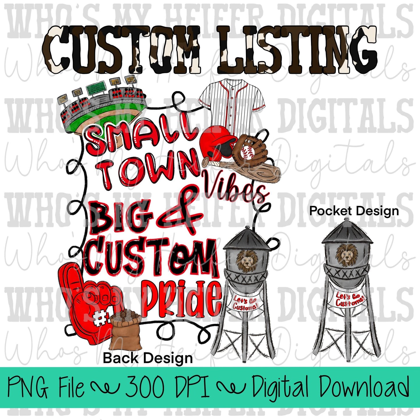 Small Town Vibes PNG Hand Drawn Mascot Name Sublimation Design Sports Team Name Shirt Design School Spirit PNG File School Name PNG Baseball