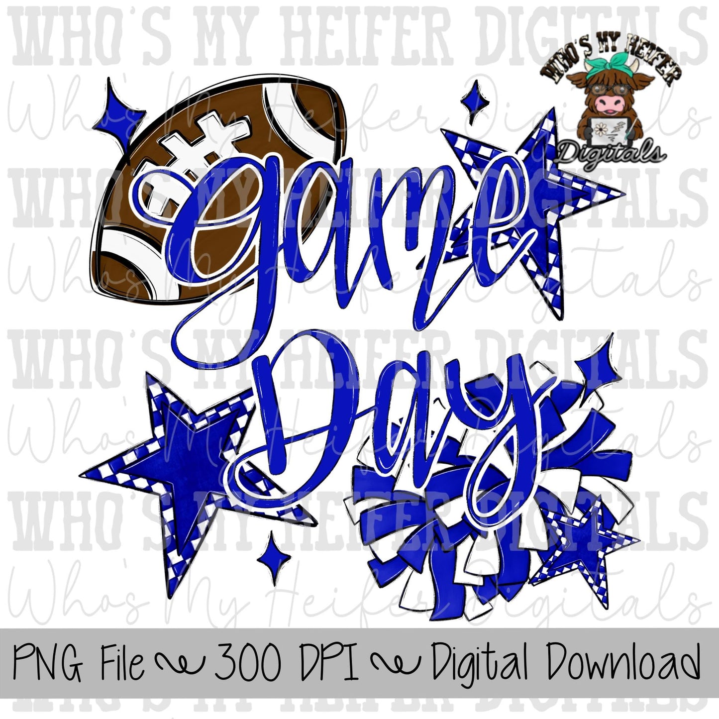 Game Day Football Cheer PNG Hand Drawn Football & Pompoms Sublimation Design Girl Game Day Shirt Design Cheer Clipart Checkered Stars