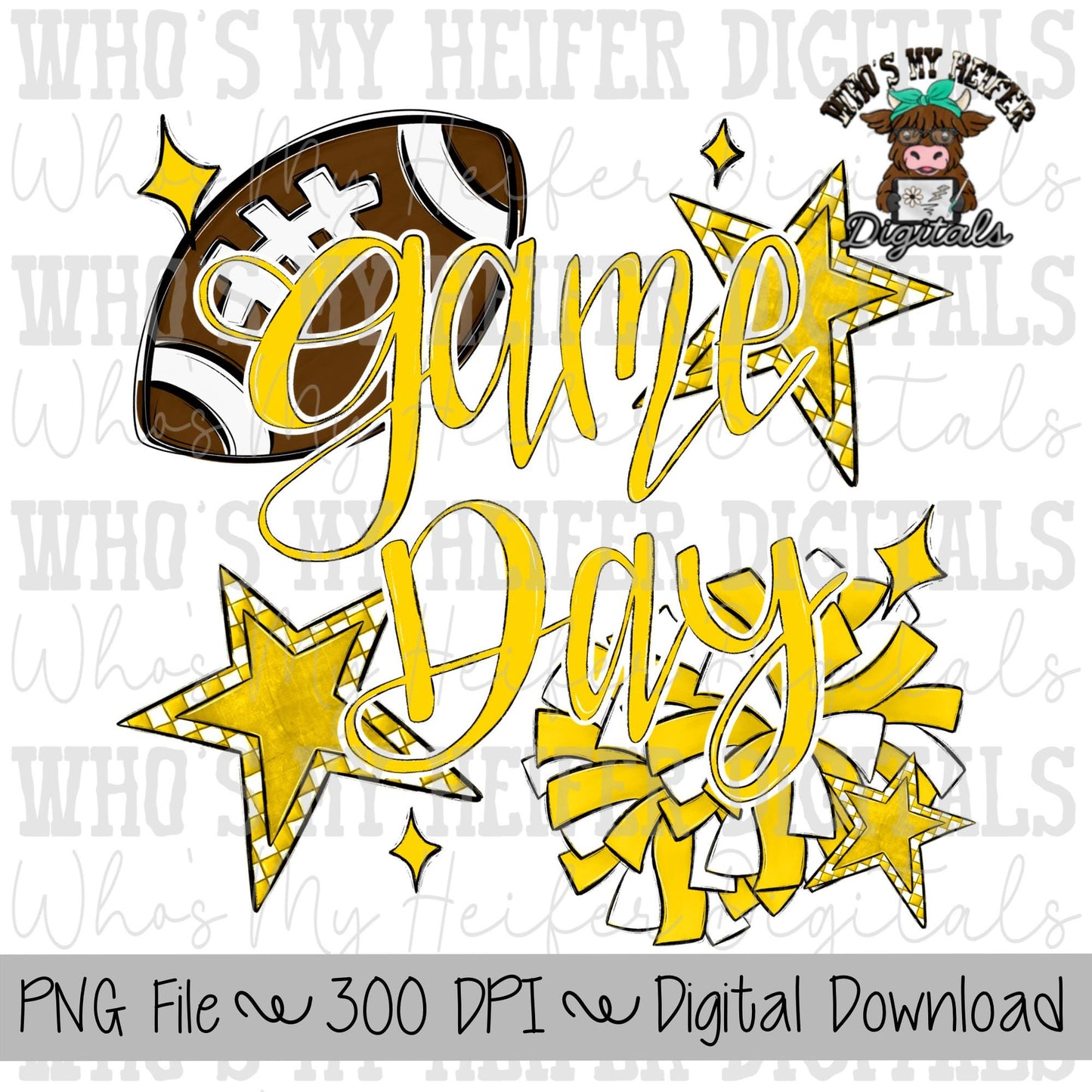 Game Day Football Cheer PNG Hand Drawn Football & Pompoms Sublimation Design Girl Game Day Shirt Design Cheer Clipart Checkered Stars