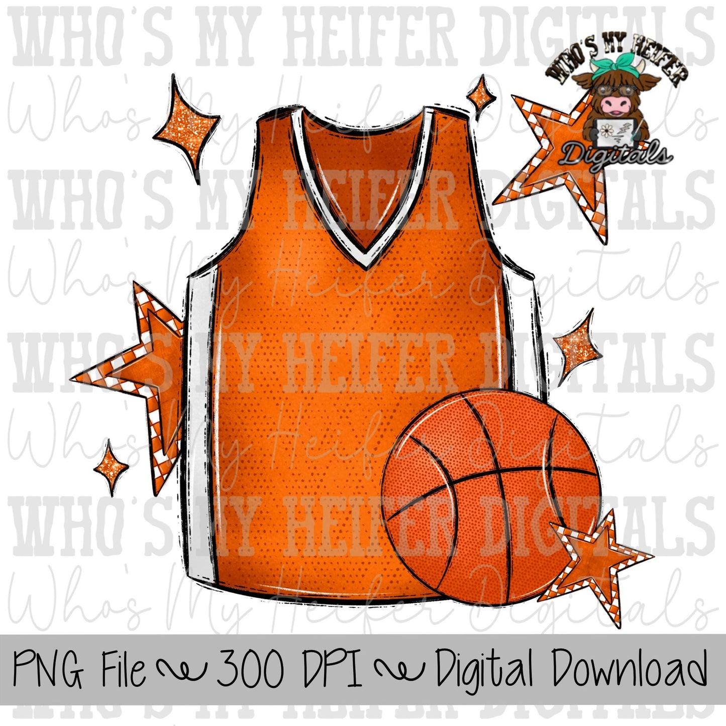 Orange and White Basketball PNG Hand Drawn Basketball & Basketball Jersey Sublimation PNG Retro Game Day Shirt Design Checkered Star Clipart
