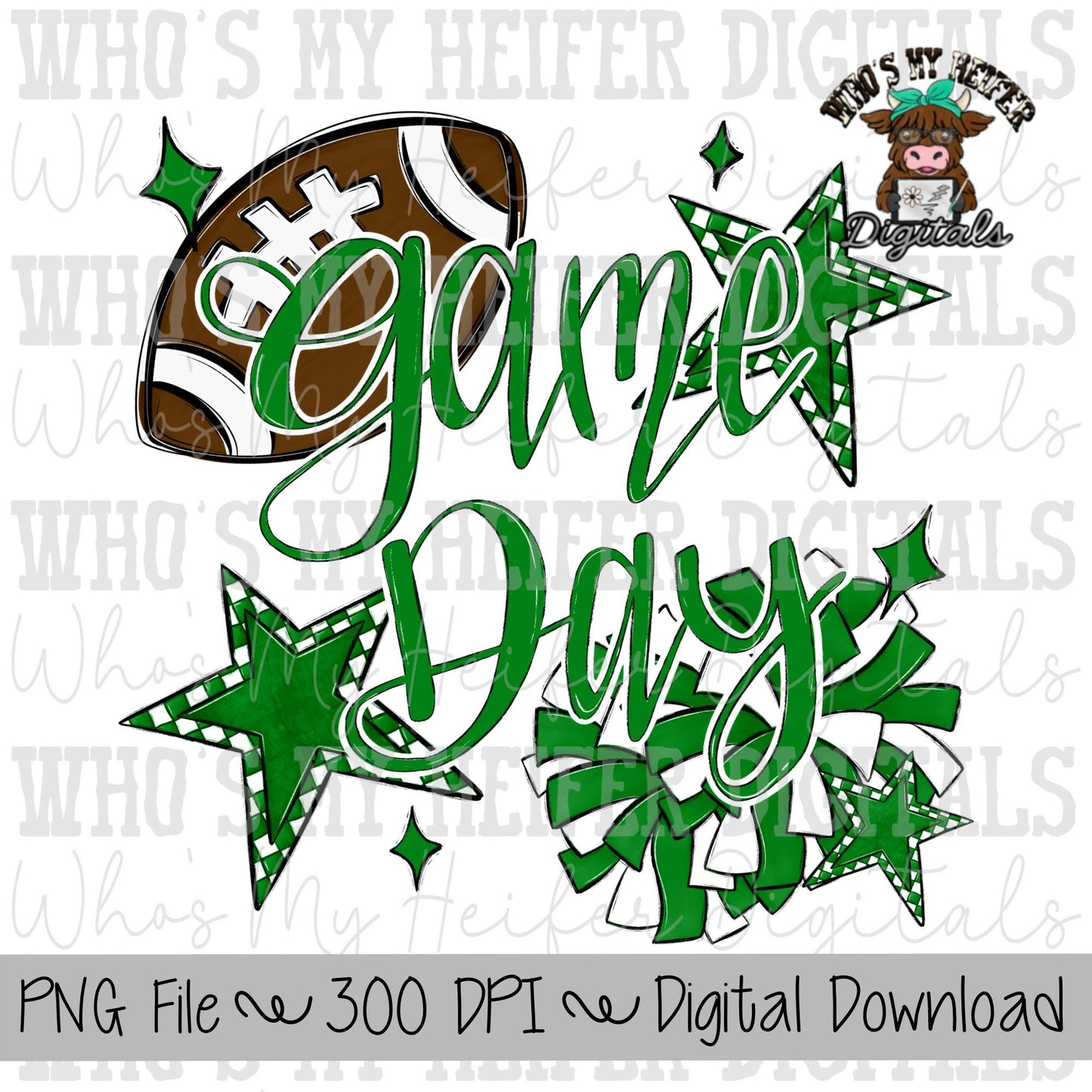 Game Day Football Cheer PNG Hand Drawn Football & Pompoms Sublimation Design Girl Game Day Shirt Design Cheer Clipart Checkered Stars
