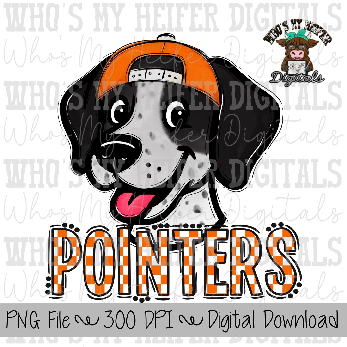 Orange & White Pointers PNG Hand Drawn Pointer with Hat Sublimation PNG Game Day Shirt Design School Spirit PNG Checkered Pointer Kid Mascot