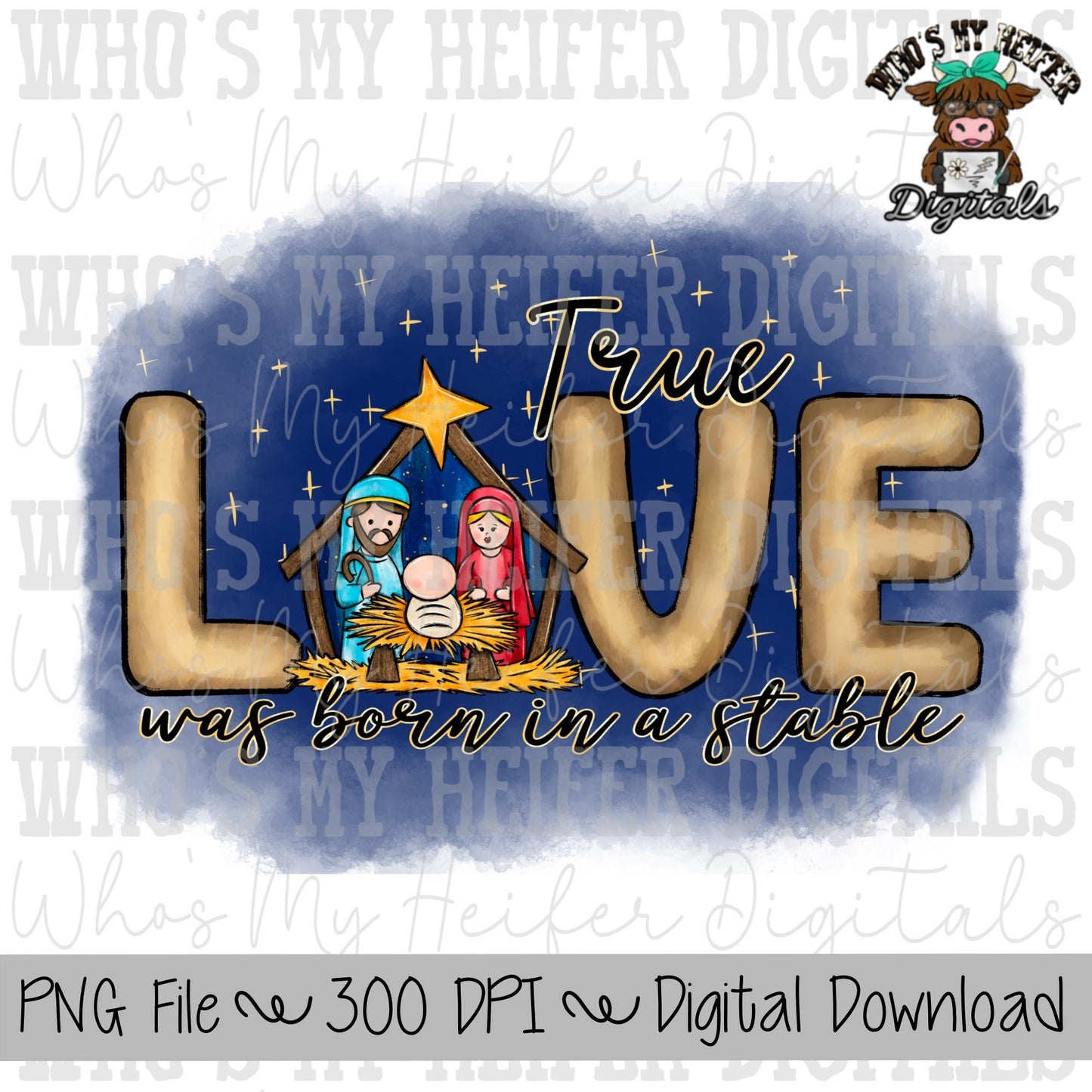 True Love Sublimation PNG Hand Drawn Nativity Scene PNG Religious Christmas Shirt Design True Christmas Story Doodle Art Born in a Stable