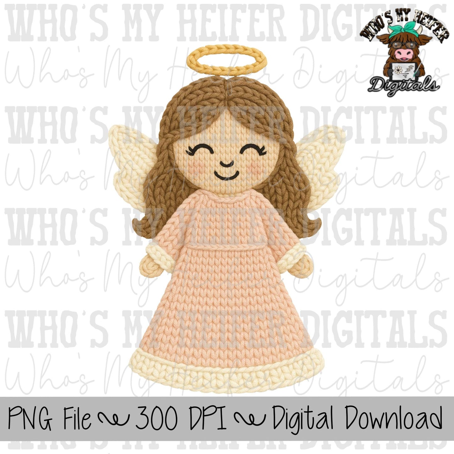 Faux Yarn Christmas Angel Sublimation PNG Hand Drawn Angel PNG Faux Crochet Christmas Shirt Design Cute Crochet Angel Digital Download