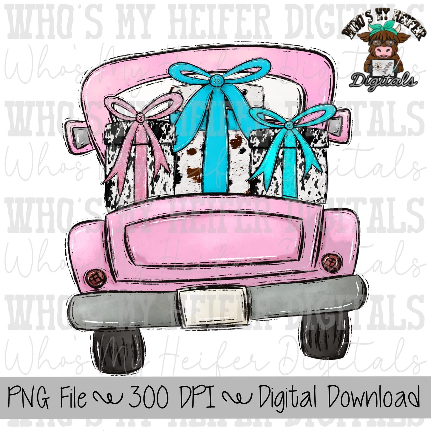 Pink Christmas Truck PNG Hand Drawn Truck with Cowhide Gifts Sublimation PNG Girl Christmas Shirt Designs Truck Doodle Art Girly Truck