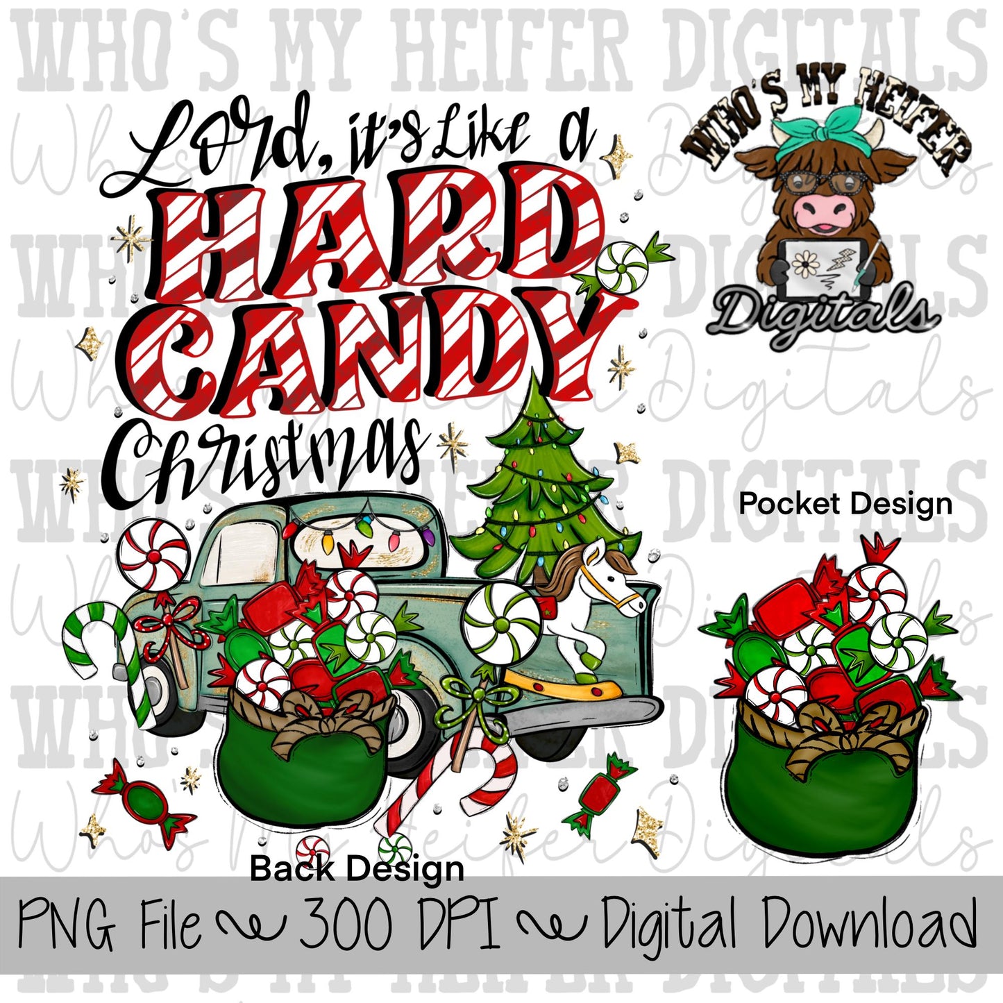 Hard Candy Christmas Sublimation PNG Hand Drawn Truck with Peppermint PNG Cute Christmas Digital Download Womens and Kids Christmas Shirt