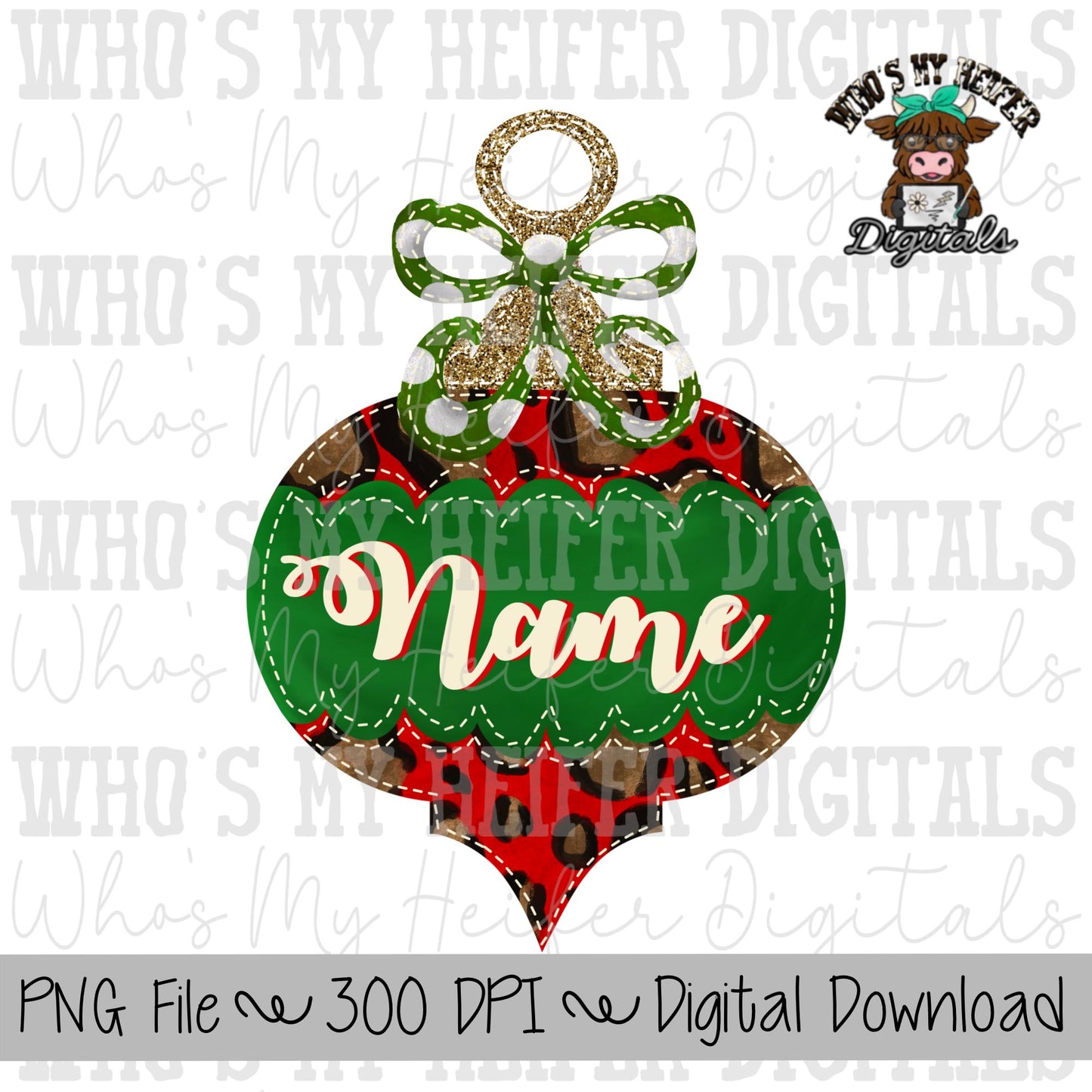 Leopard Ornament with Name Block PNG Hand Drawn Christmas Ornament Sublimation PNG Kids Christmas Shirt Design Doodle Art Whimsical
