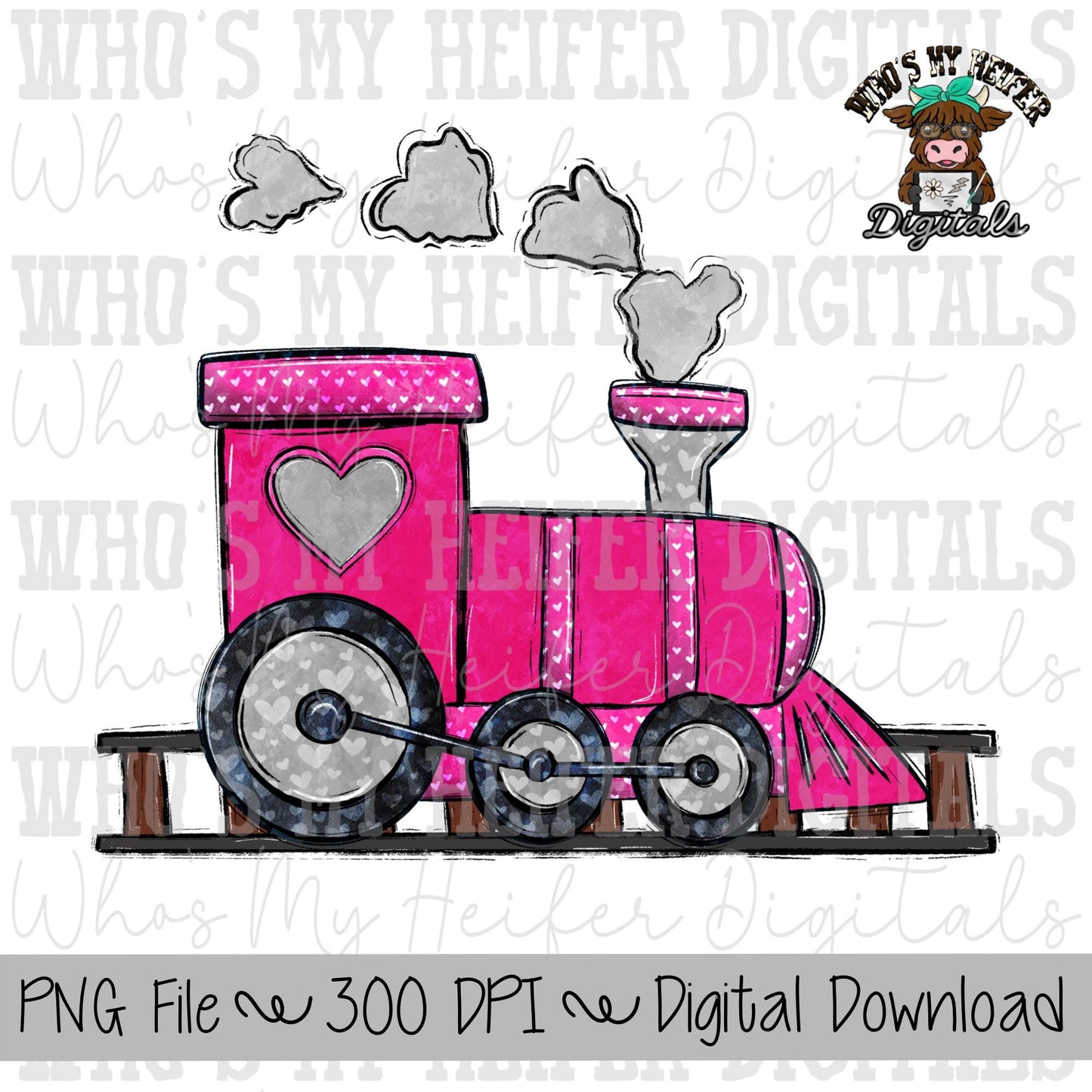 Pink Valentine's Day Train Sublimation PNG Hand Drawn Choo Choo & Hearts PNG Kids Shirt Design Train Doodle Art