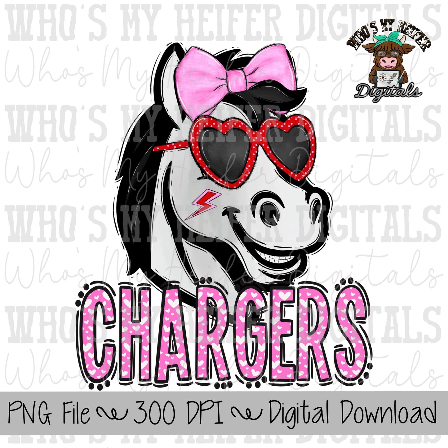 Valentine's Day Chargers PNG Hand Drawn Chargers with Bow Sublimation PNG Game Day Shirt Design School Spirit PNG Heart Mascot Doodle Art