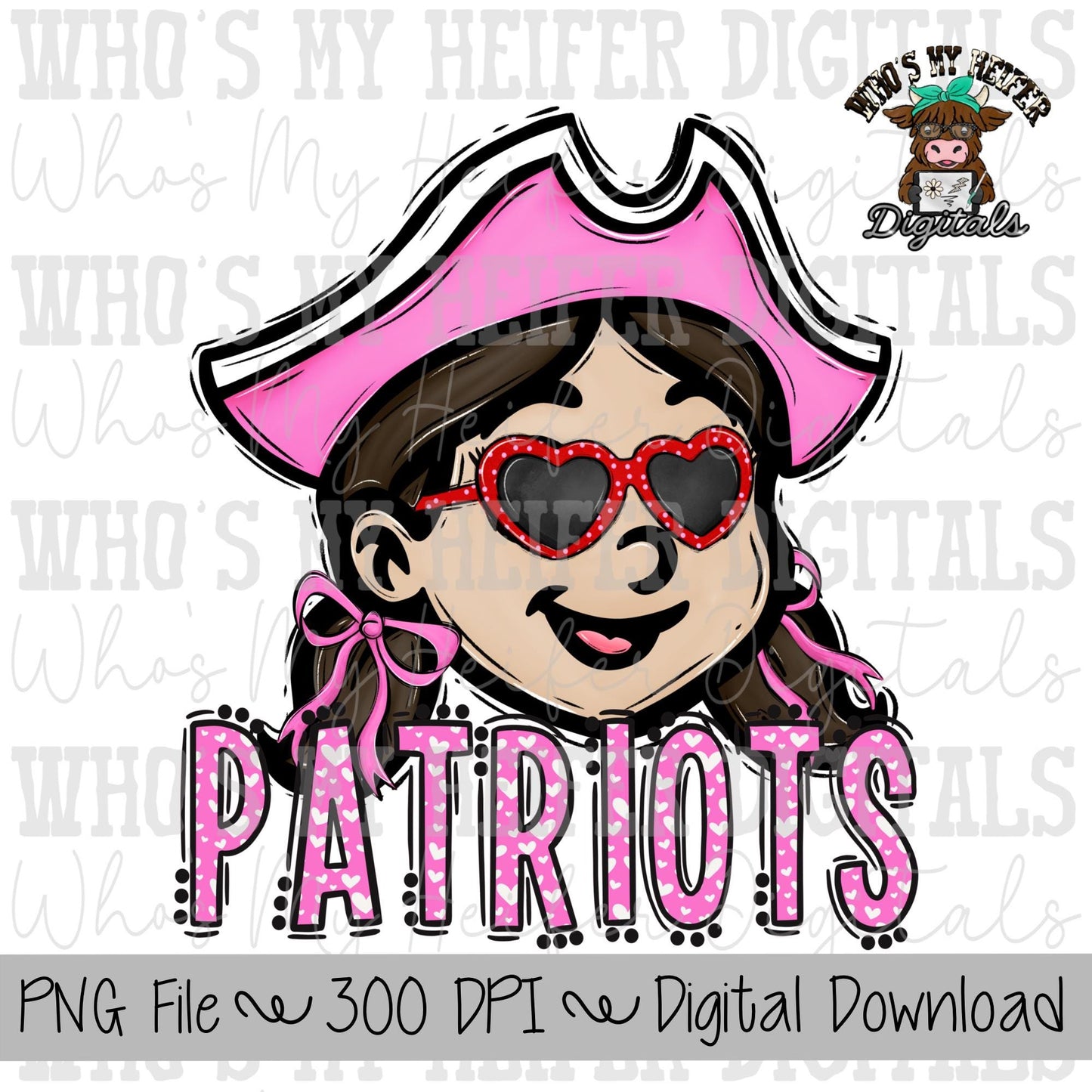Valentine's Day Patriots PNG Hand Drawn Patriot with Bow Sublimation PNG Game Day Shirt Design School Spirit PNG Heart Patriot Doodle Art